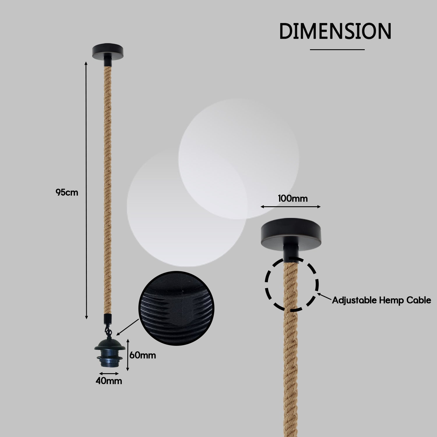 Vintage Single Pendant Light Fitting, lampshade addable E27 Lamp Holder for Ceiling Hanging Light,