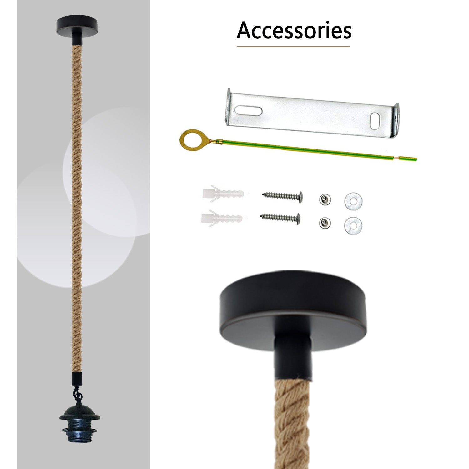 Vintage Single Pendant Light Fitting, lampshade addable E27 Lamp Holder for Ceiling Hanging Light,