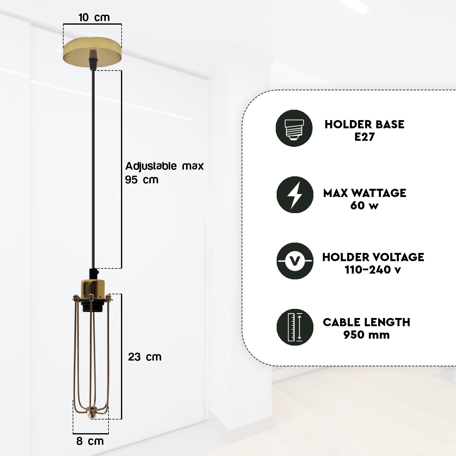 Single Ceiling E27 Pendant Light with Wire Cage - Industrial Vintage Hanging Lamp