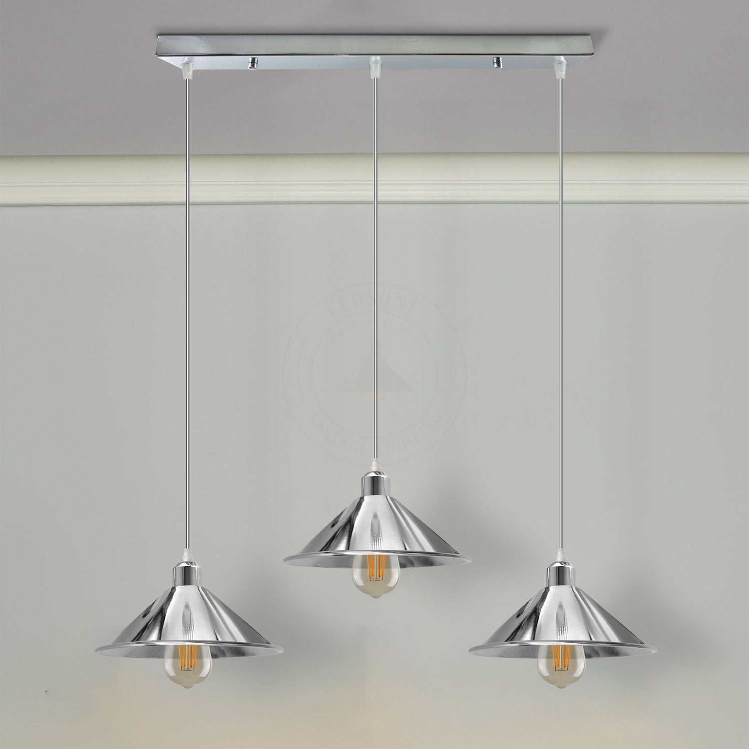 3 Head Rectangle Base Industrial Vintage Ceiling Pendant Light Shade Hanging Lamp