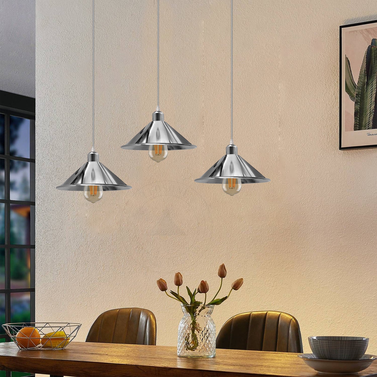 3 Head Rectangle Base Industrial Vintage Ceiling Pendant Light Shade Hanging Lamp