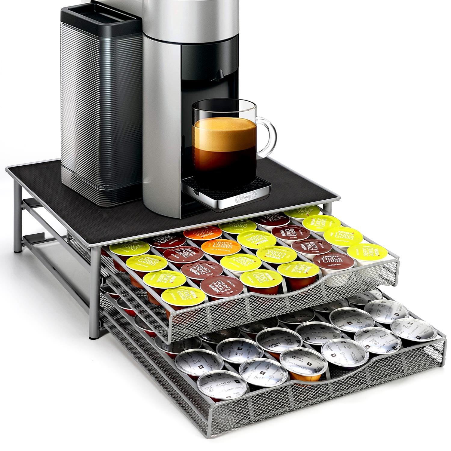 Vinsani Sliding Coffee Pod Double Drawer for Dolce Gusto Capsules, Holds Up to 72 Capsules