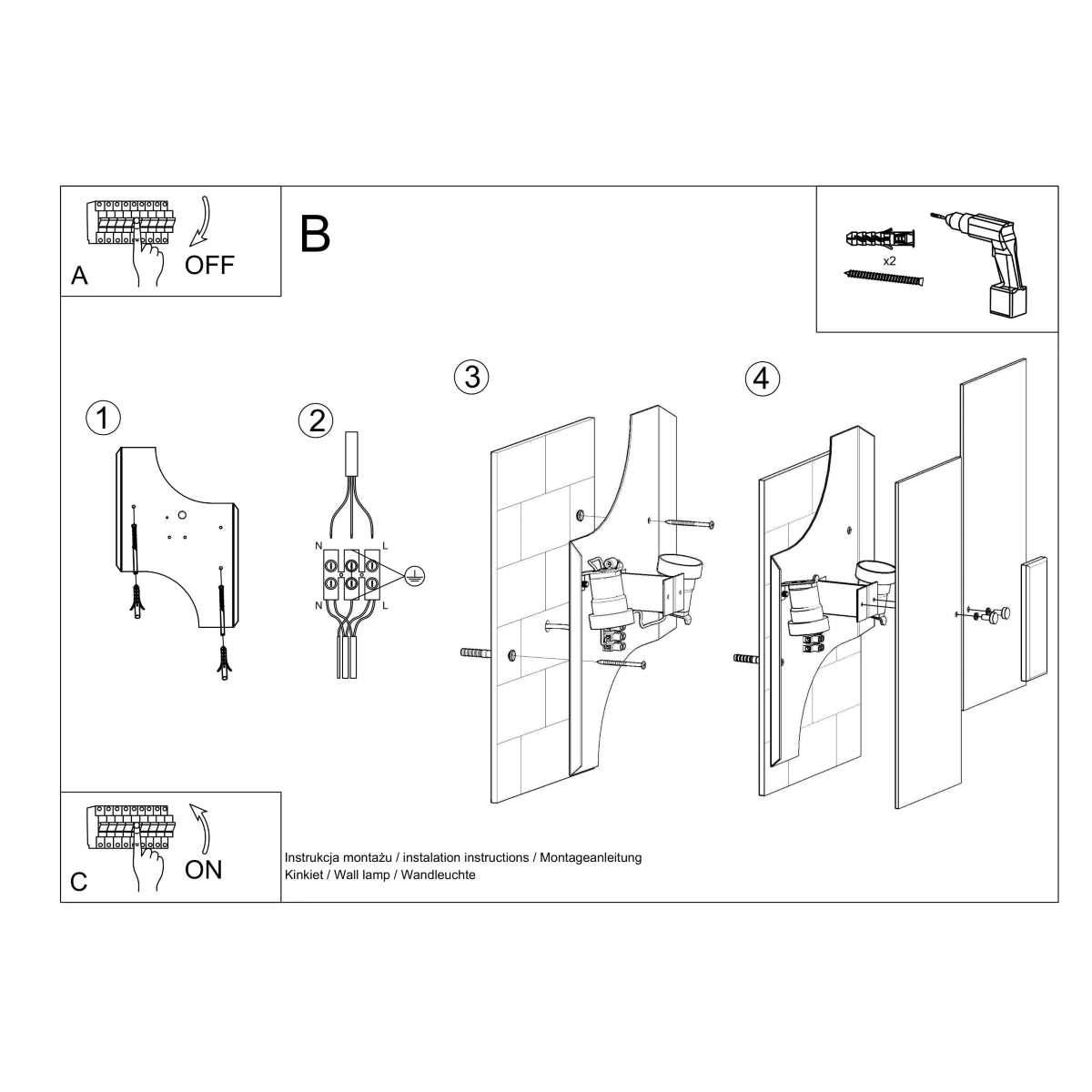 Wall lamp steel, glass Fabiano modern Design E27