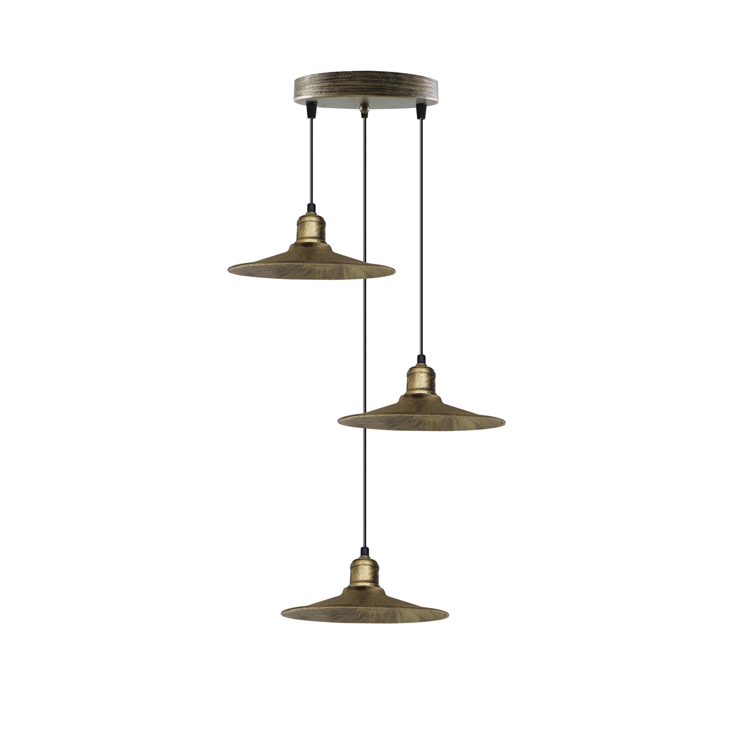 3 Head Vintage Industrial Brushed Brass Ceiling Pendant Easy Fit Light Metal 22cm Ceiling Lighting Shade