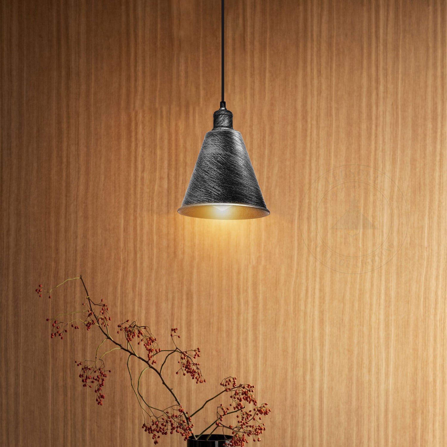 Modern Brushed Silver Cone Pendant Light, E27 Hanging Fixture