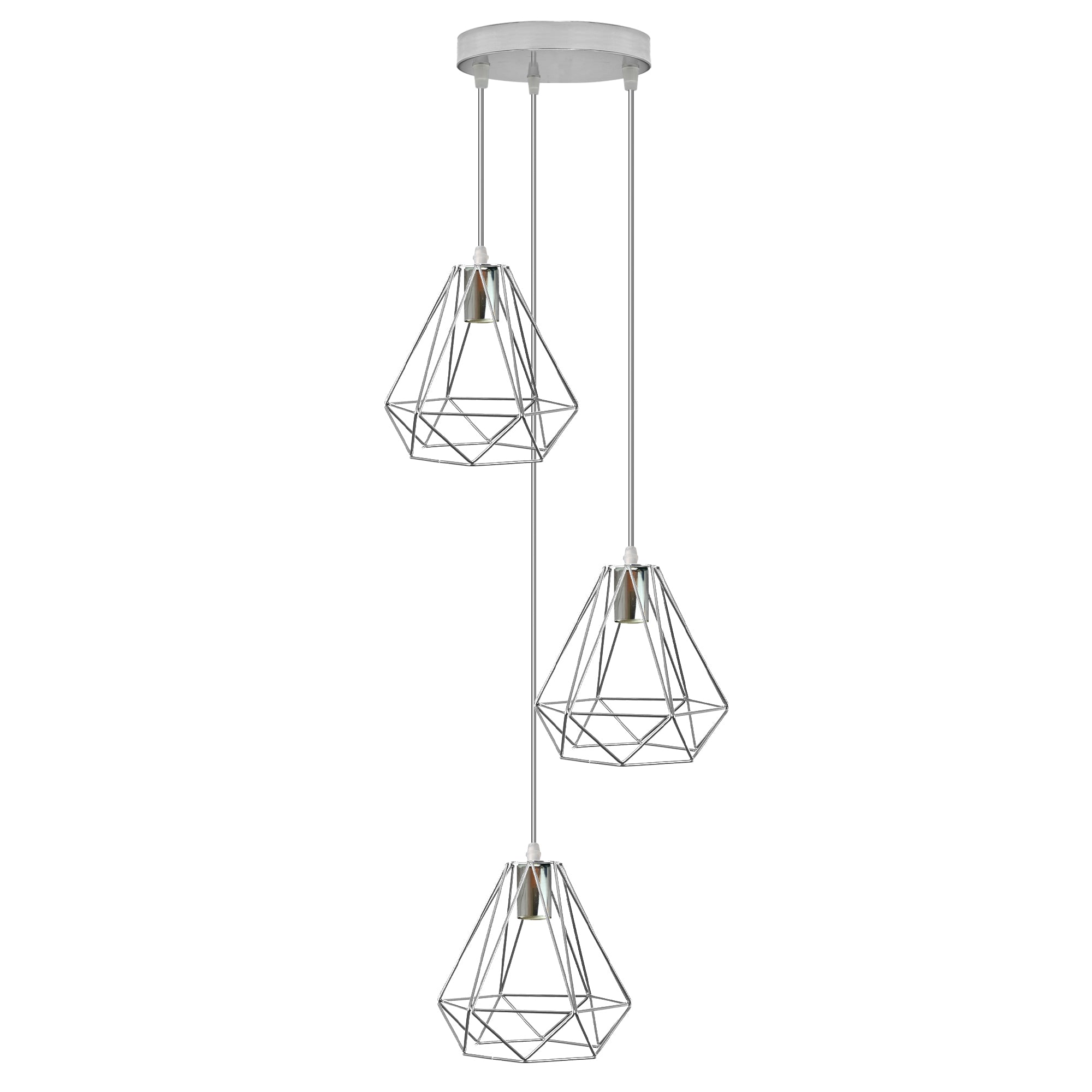 3 Head Round Base Chrome Vintage Metal 20cm Diamond Wire Cage E27 Base Ceiling Pendant Light Fitting