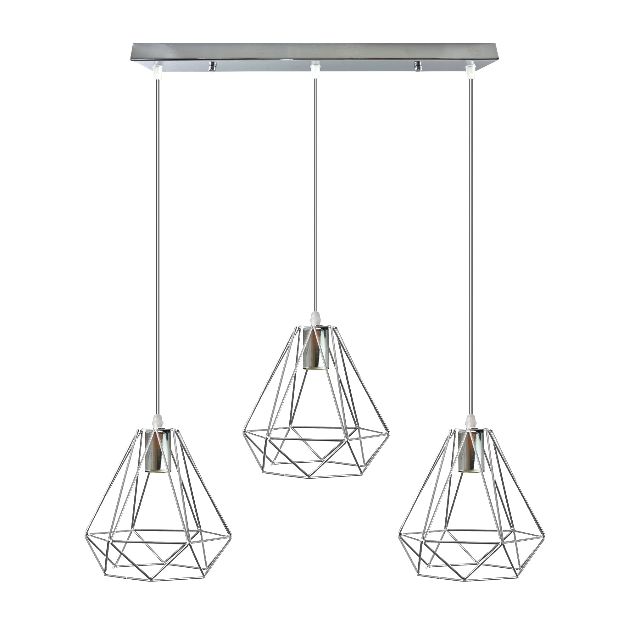 3-Head Chrome Vintage Metal Diamond Wire Cage E27 Ceiling Pendant Light