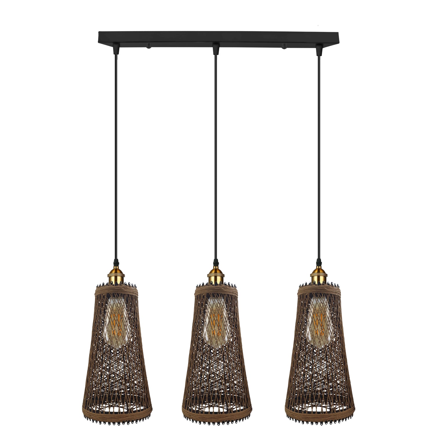 3 Head Vintage Retro Rattan Ceiling Pendant Light