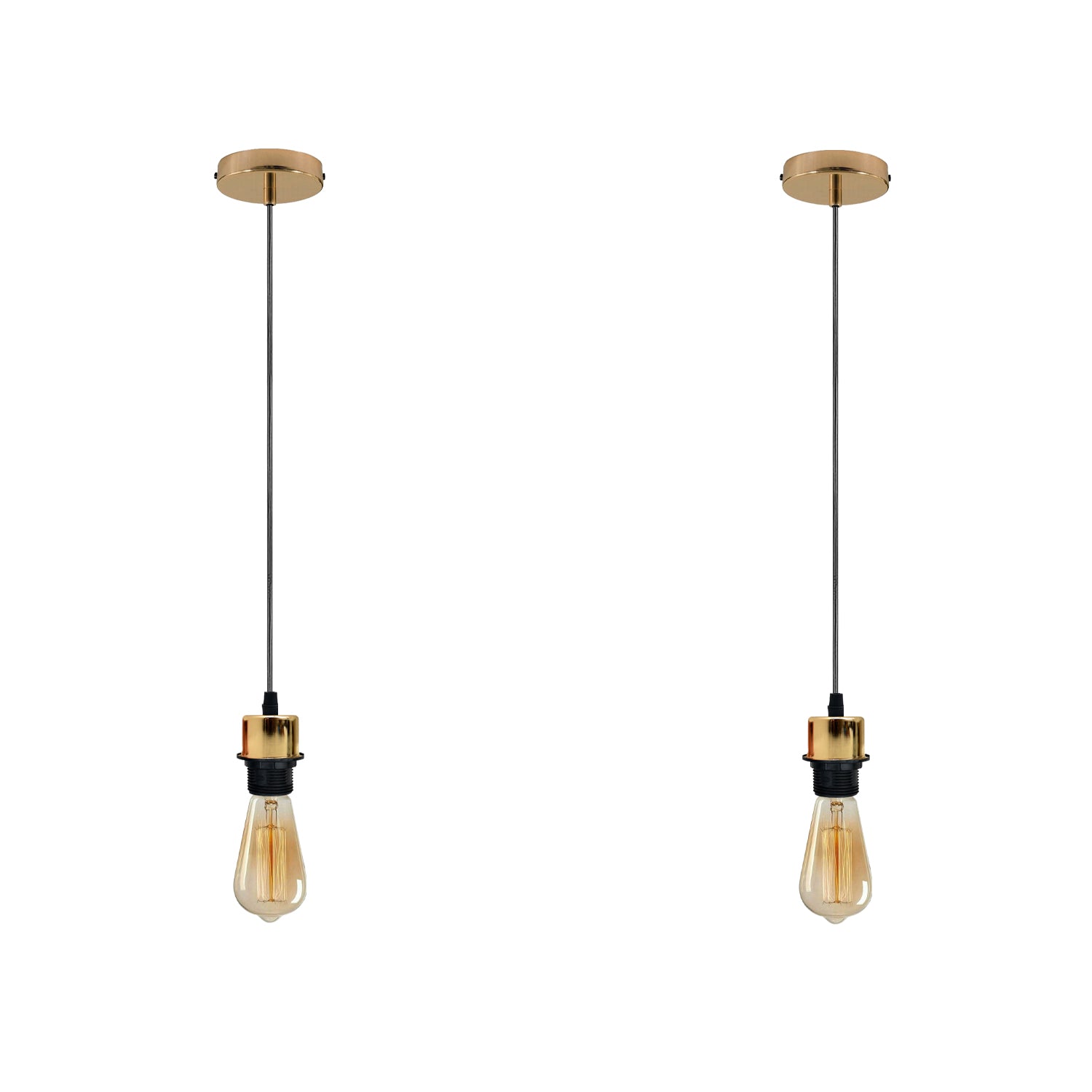 2 Pack Industrial French Gold Pendant Light Fitting, Lampshade Holder Fitting Set With PVC Cable.