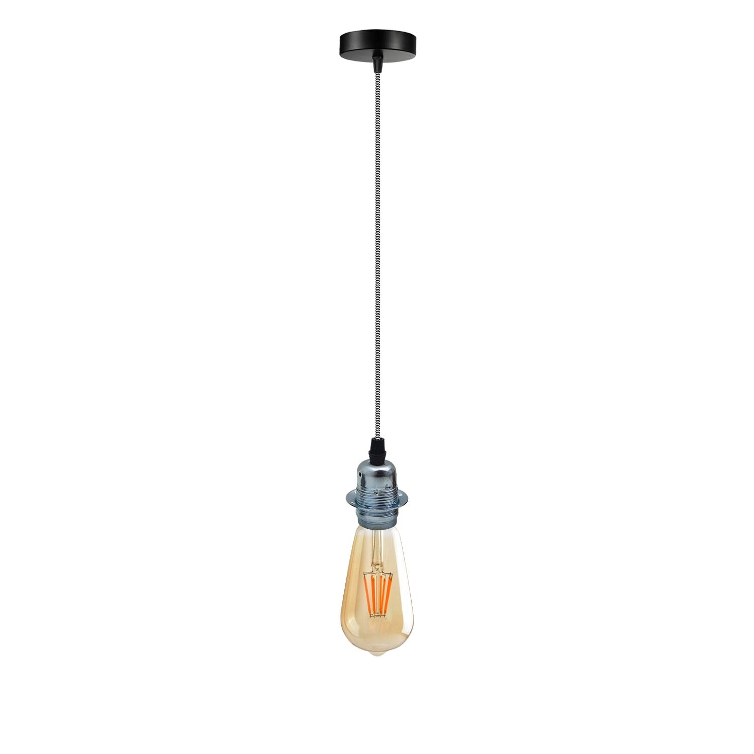 Vintage Industrial Chrome Pendant Light Fitting, lampshade Holder Fitting Set with 2m Cable.