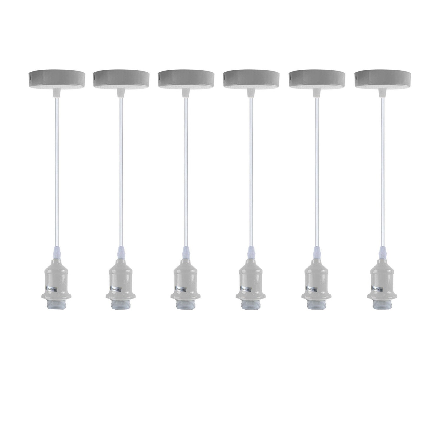 6 Pack Industrial Pendant Light Fitting, Lampshade Addable E27 Lamp White Holder Fitting Set With PVC Cable