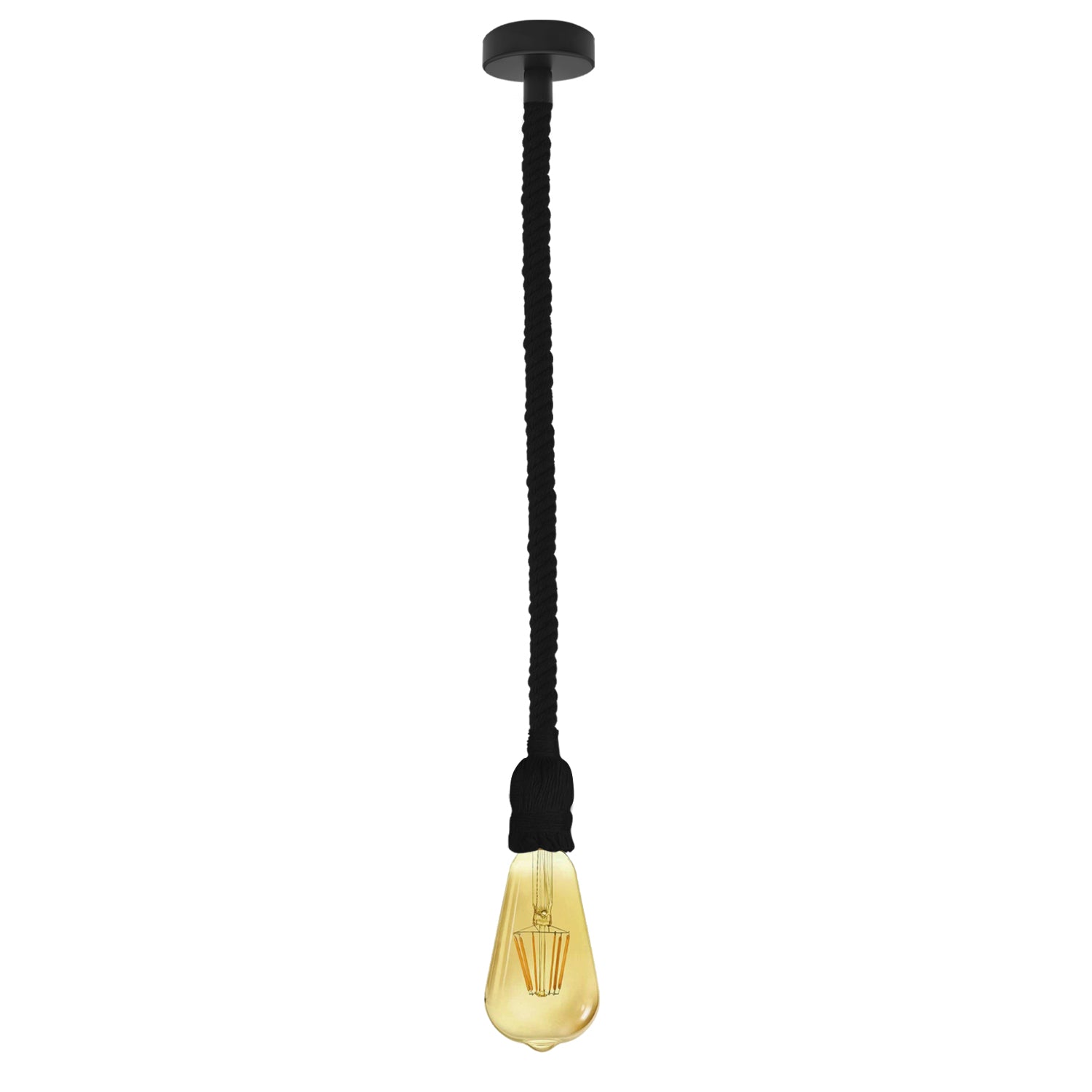 Vintage Country Industrial Hemp Rope Pendant Light, 1m Black Hanging Lamp, E27 Base