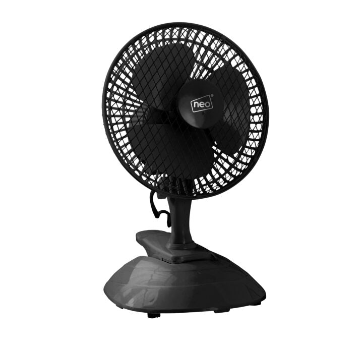 Neo 6-Inch Clip-On or Base Mount Desk Fan, 2-Speed, 360° Rotatable, Black