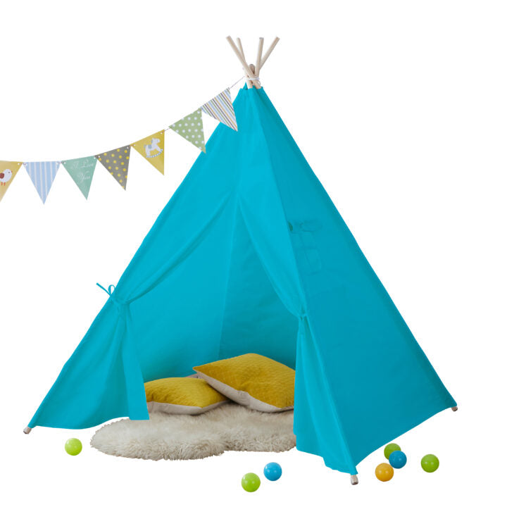 Neo Blue Canvas Kids Teepee Tent with Bunting