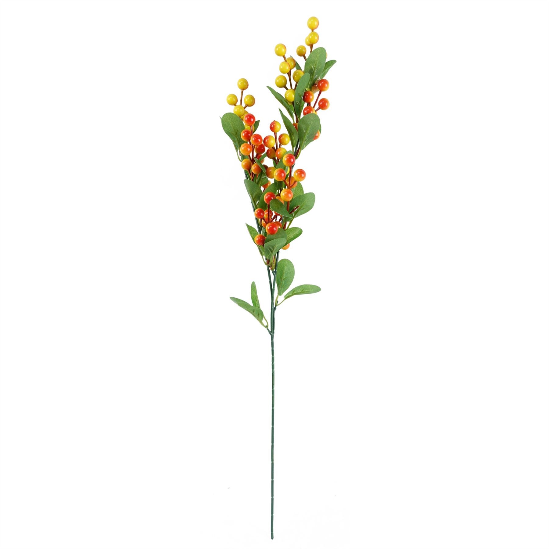 80cm Artificial Orange Chrysanthemum and Foliage Arrangement with Clear Glass Vase
