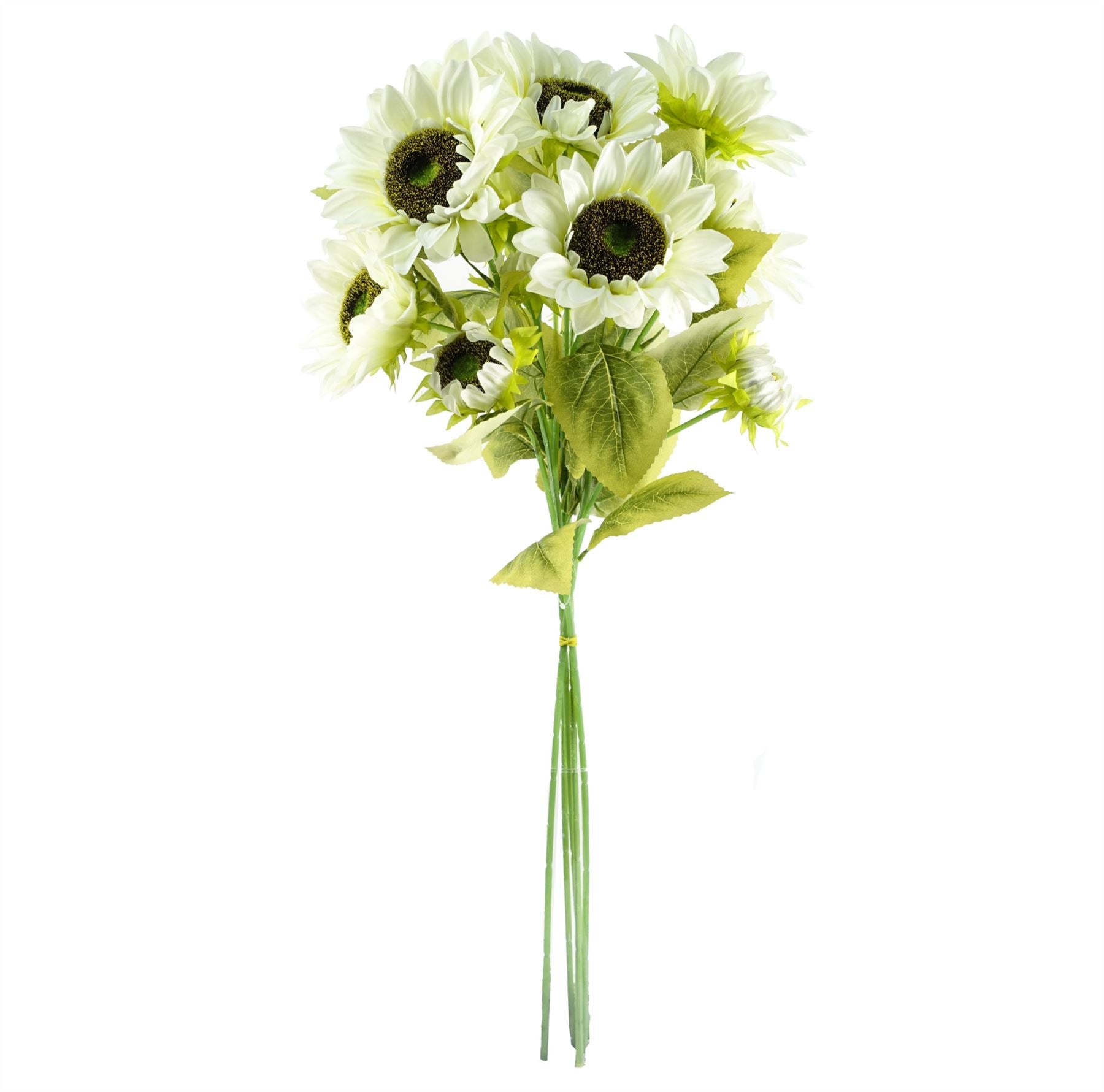 Leaf Pack of 6 White Artificial Sunflower Stems, 88cm, 18 Heads