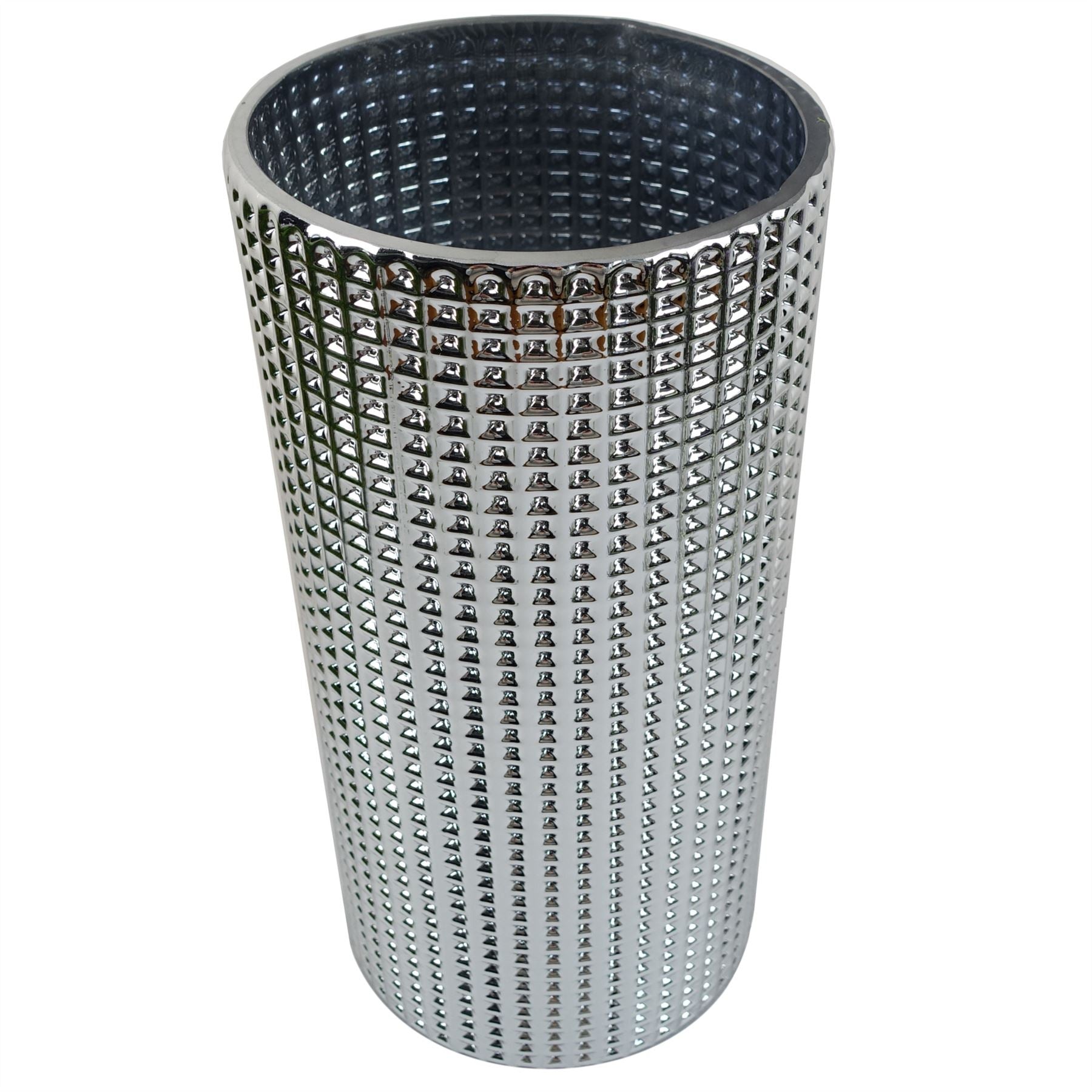 Leaf 30cm Silver Glass Vase with Dot Recessed Pattern