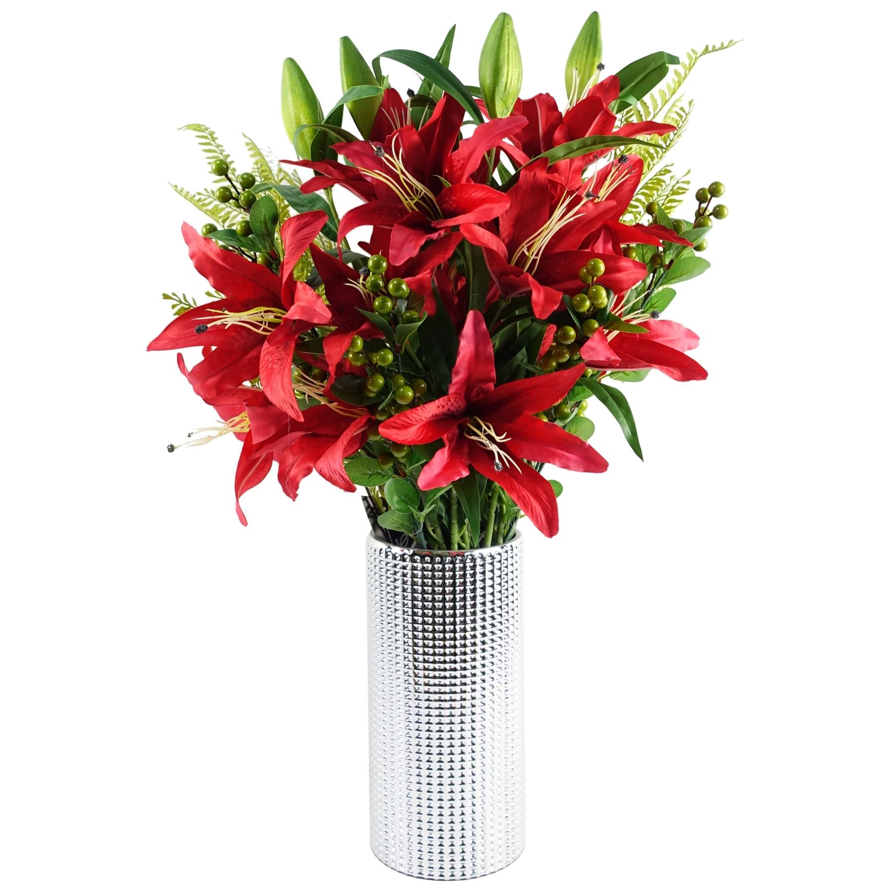 Leaf 30cm Silver Glass Vase with Dot Recessed Pattern