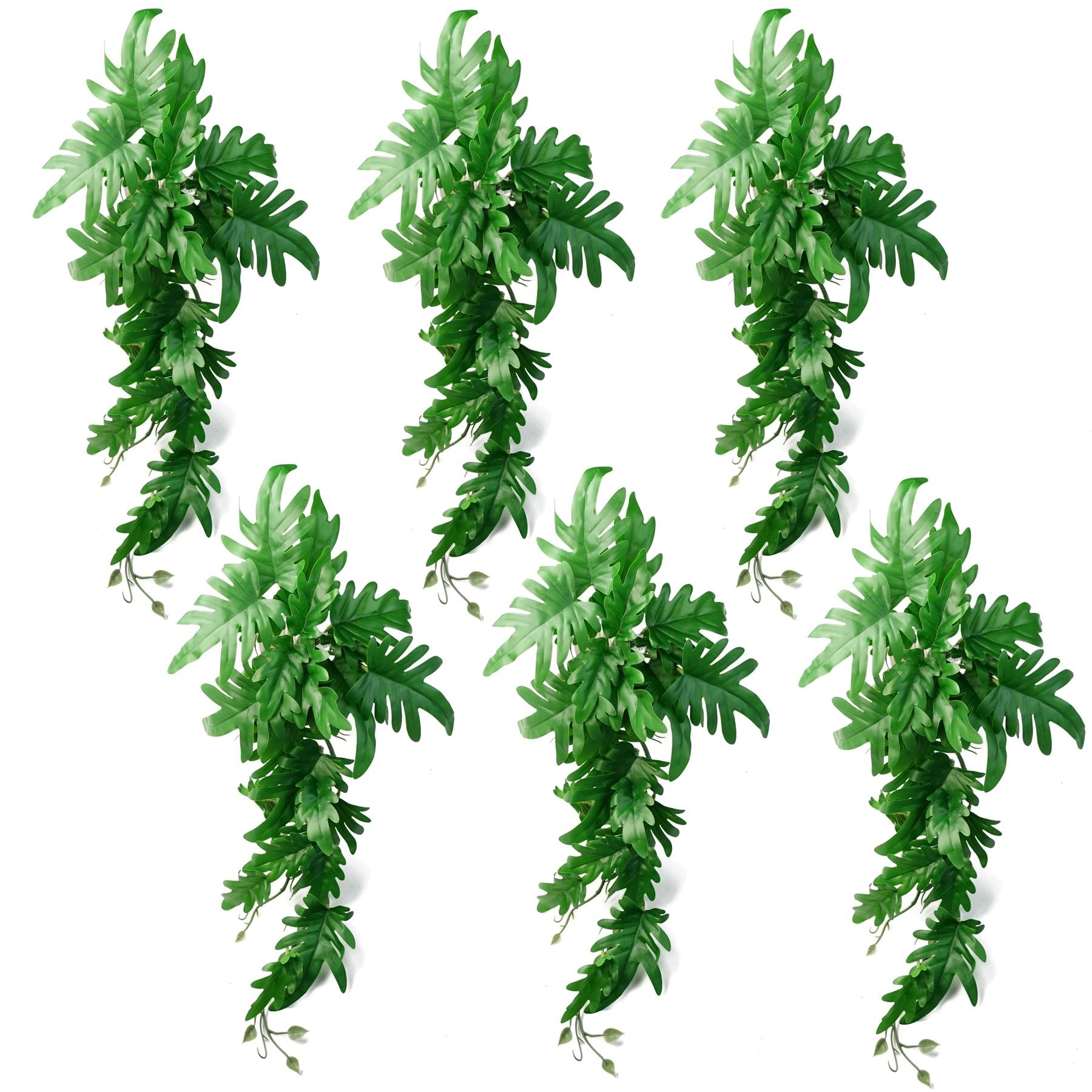 Pack of 6 Artificial Trailing Philodendron Large Leaf Plant, 50cm Tall