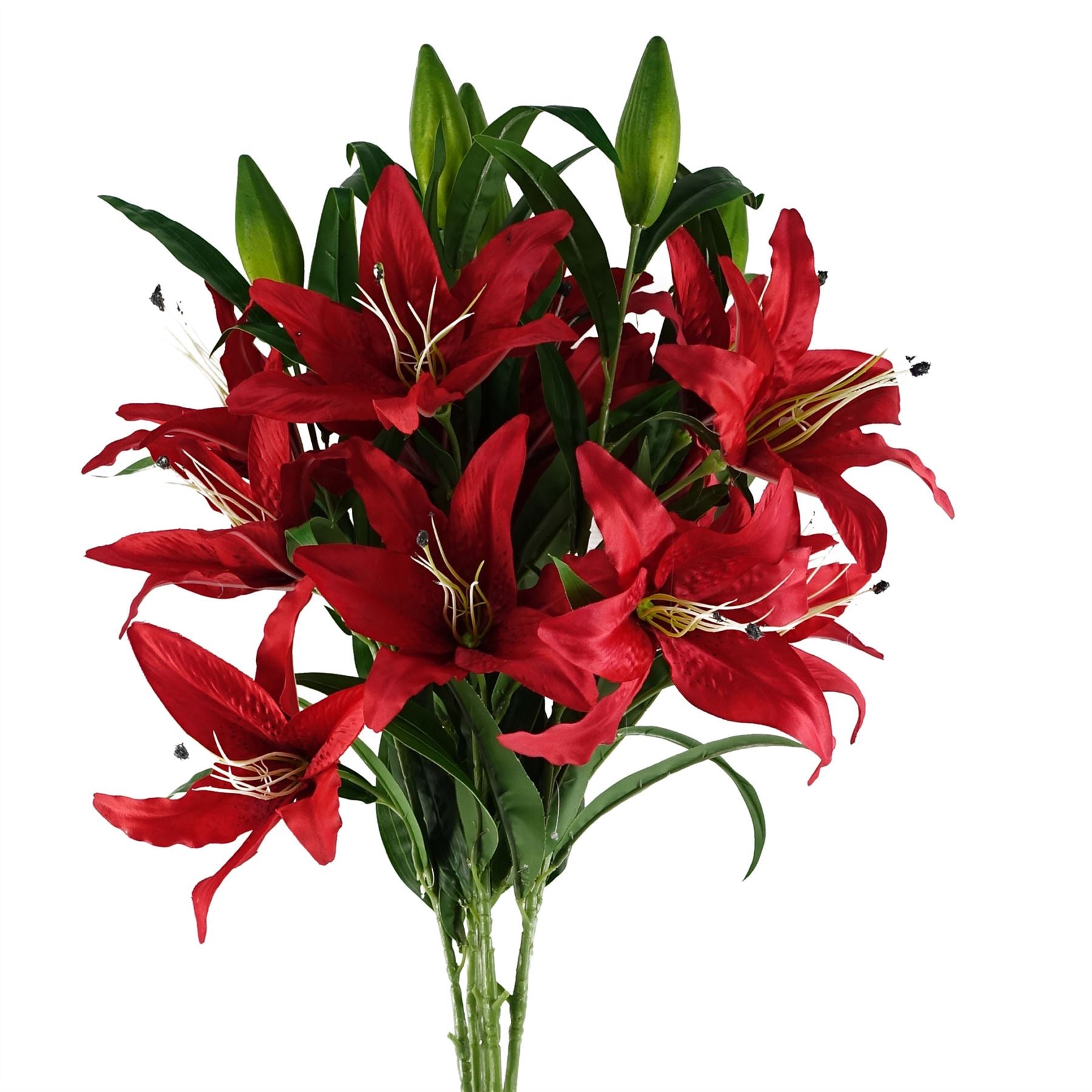 Leaf Pack of 6 Red Artificial Lily Stems, 100cm, Silk Flowers