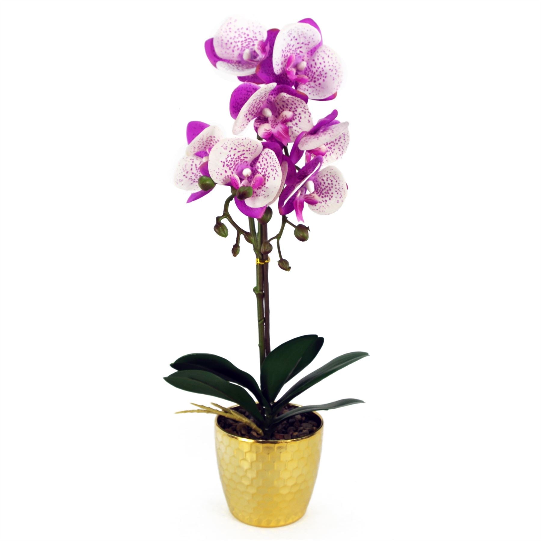 50cm Artificial Phalaenopsis Orchid Plant with Real Touch Leaves, 9 Flowers, Gold Honeycomb Pot