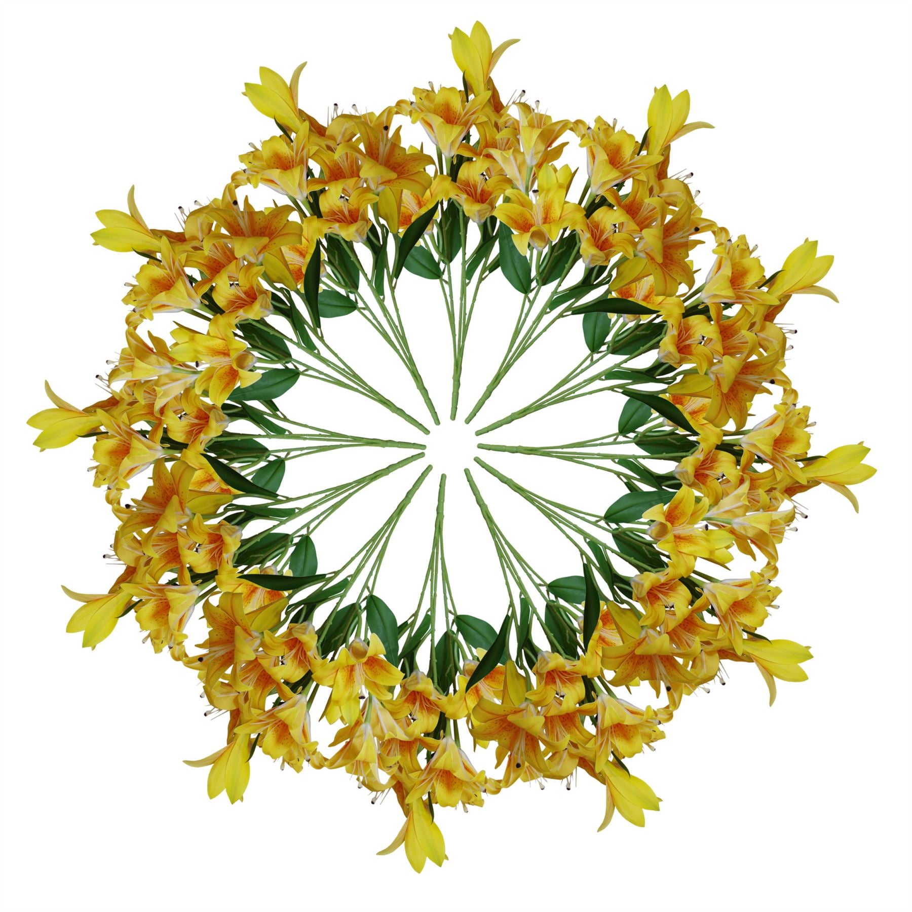 Leaf Pack of 12 Artificial Yellow Lily Stems, 60cm, 144 Flowers
