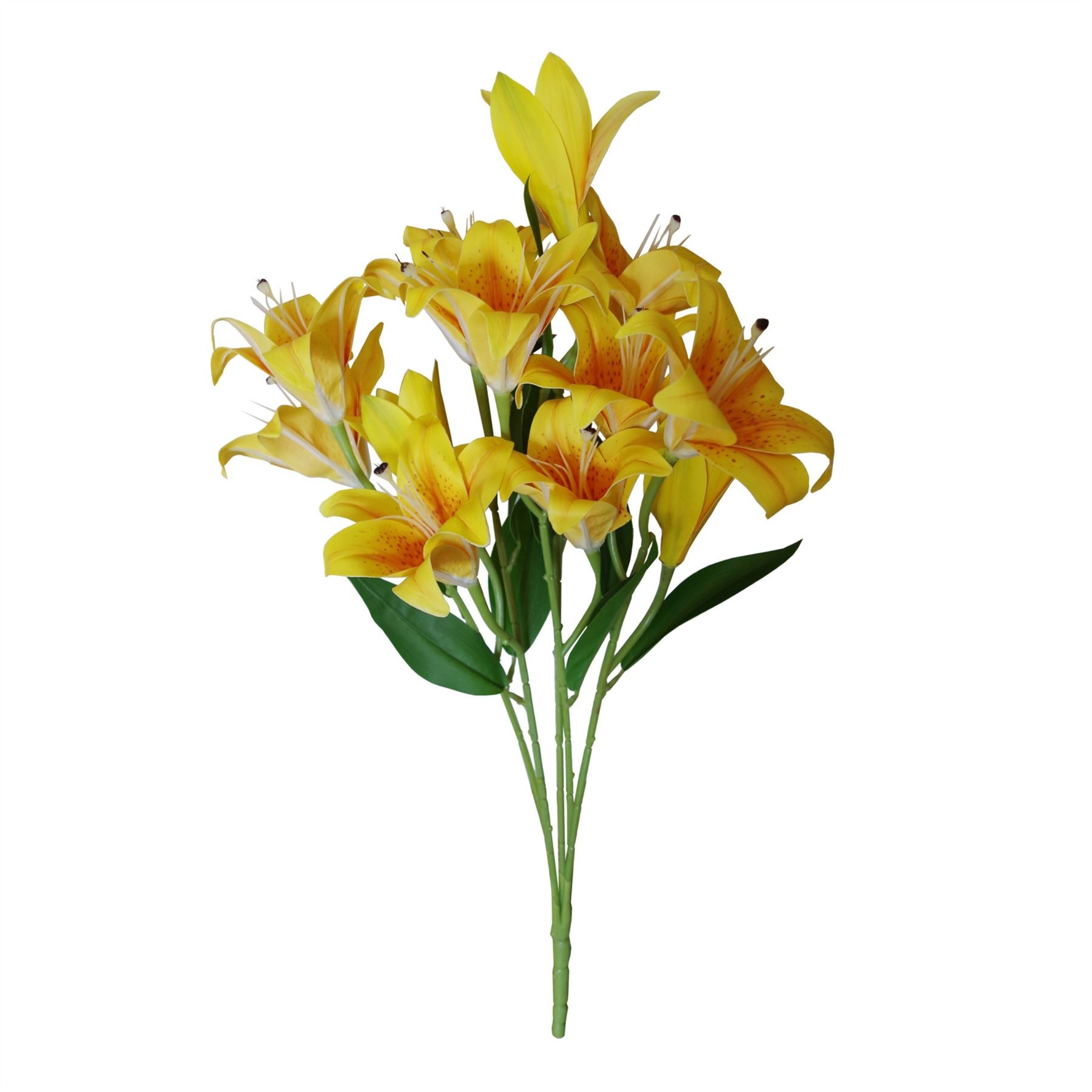 Leaf Pack of 12 Artificial Yellow Lily Stems, 60cm, 144 Flowers