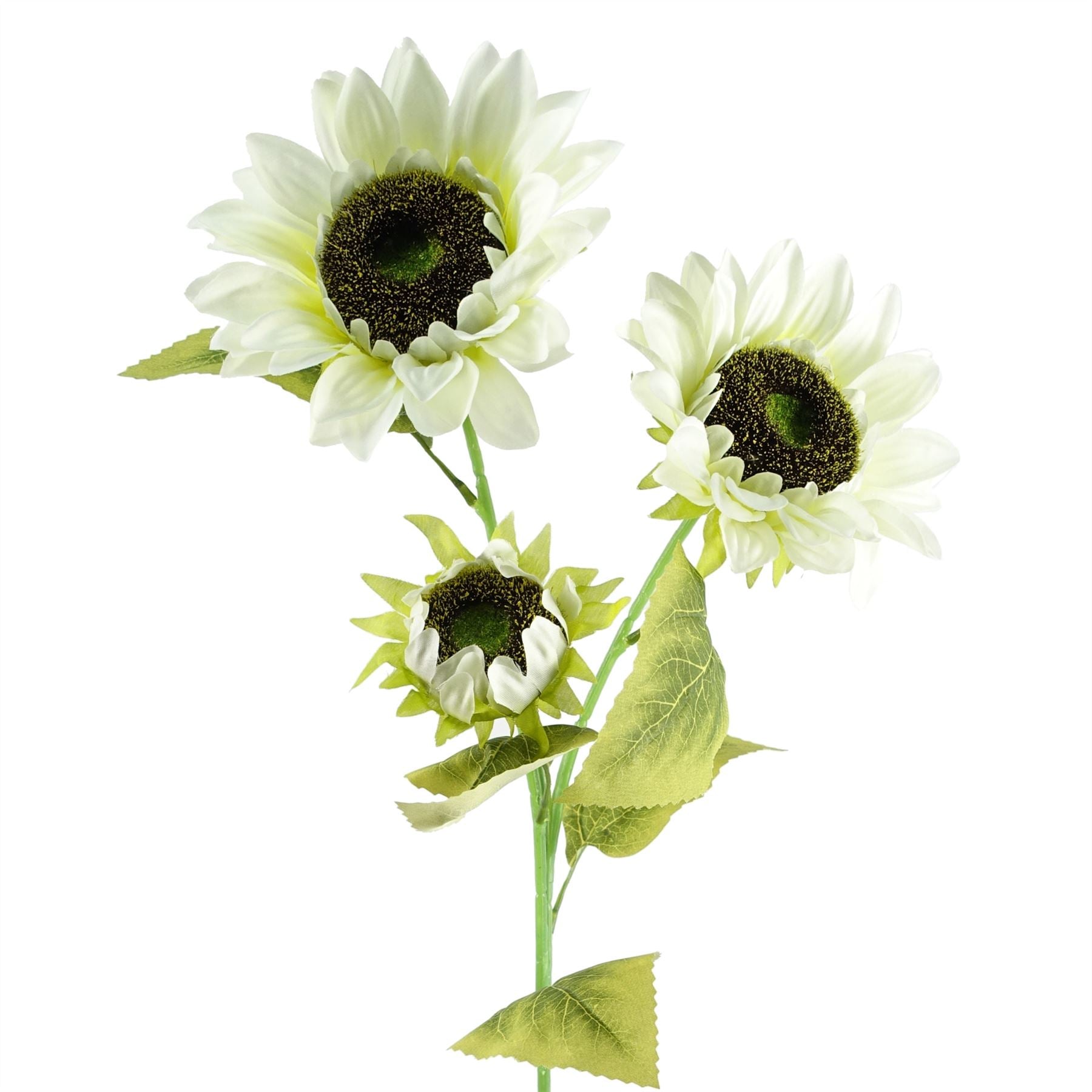 Leaf 88cm White Artificial Sunflower Stem with 3 Heads