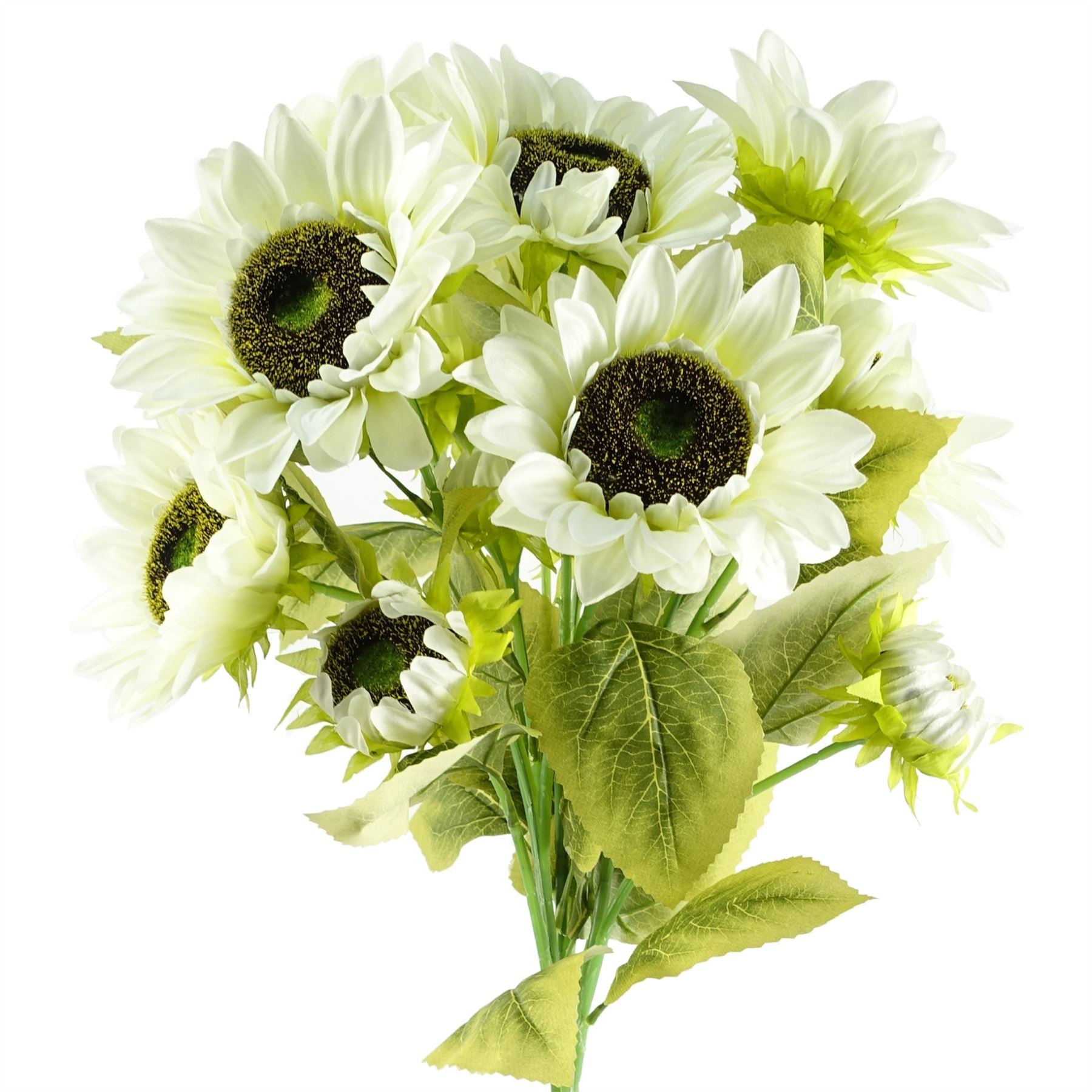 Leaf 88cm White Artificial Sunflower Stem with 3 Heads