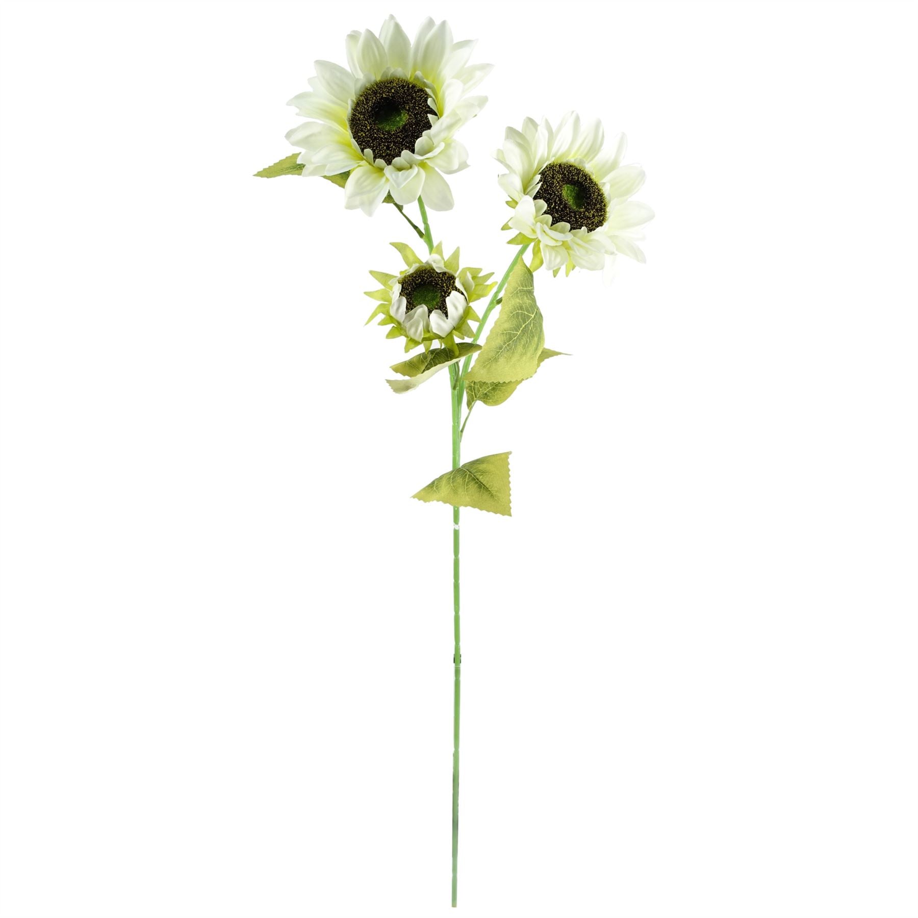 Leaf 88cm White Artificial Sunflower Stem with 3 Heads