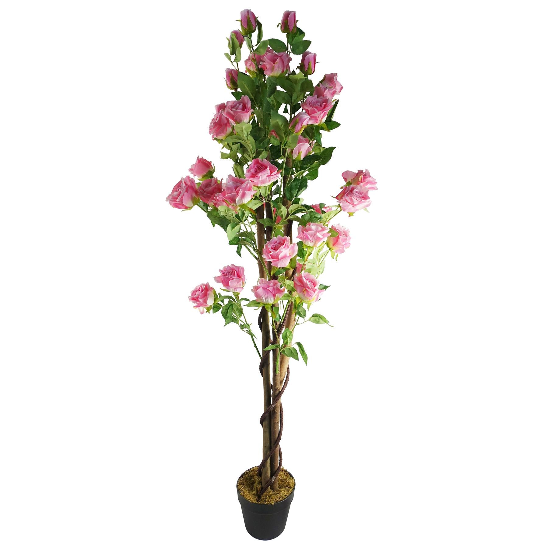 Leaf 150cm Artificial Pink Rose Tree in Plastic Pot
