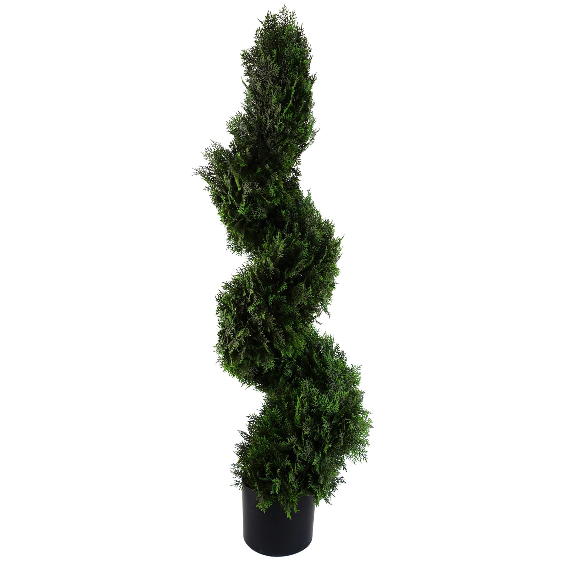120cm Artificial Cedar Spiral Topiary Tree in Plastic Pot, Dense Foliage, Ready to Display
