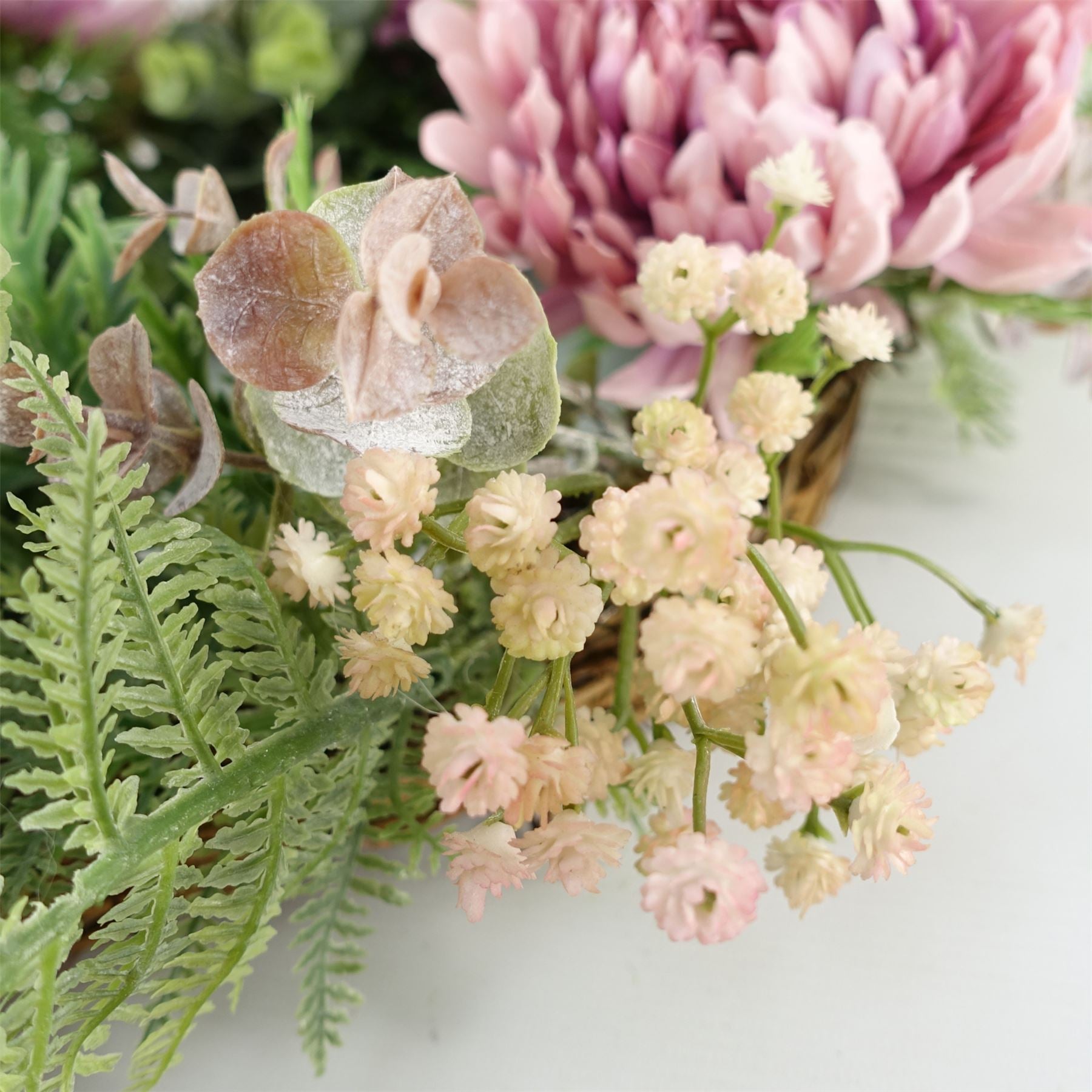 Leaf 45cm Large Luxury Pink Blossom Floral Wreath with Natural Woven Base