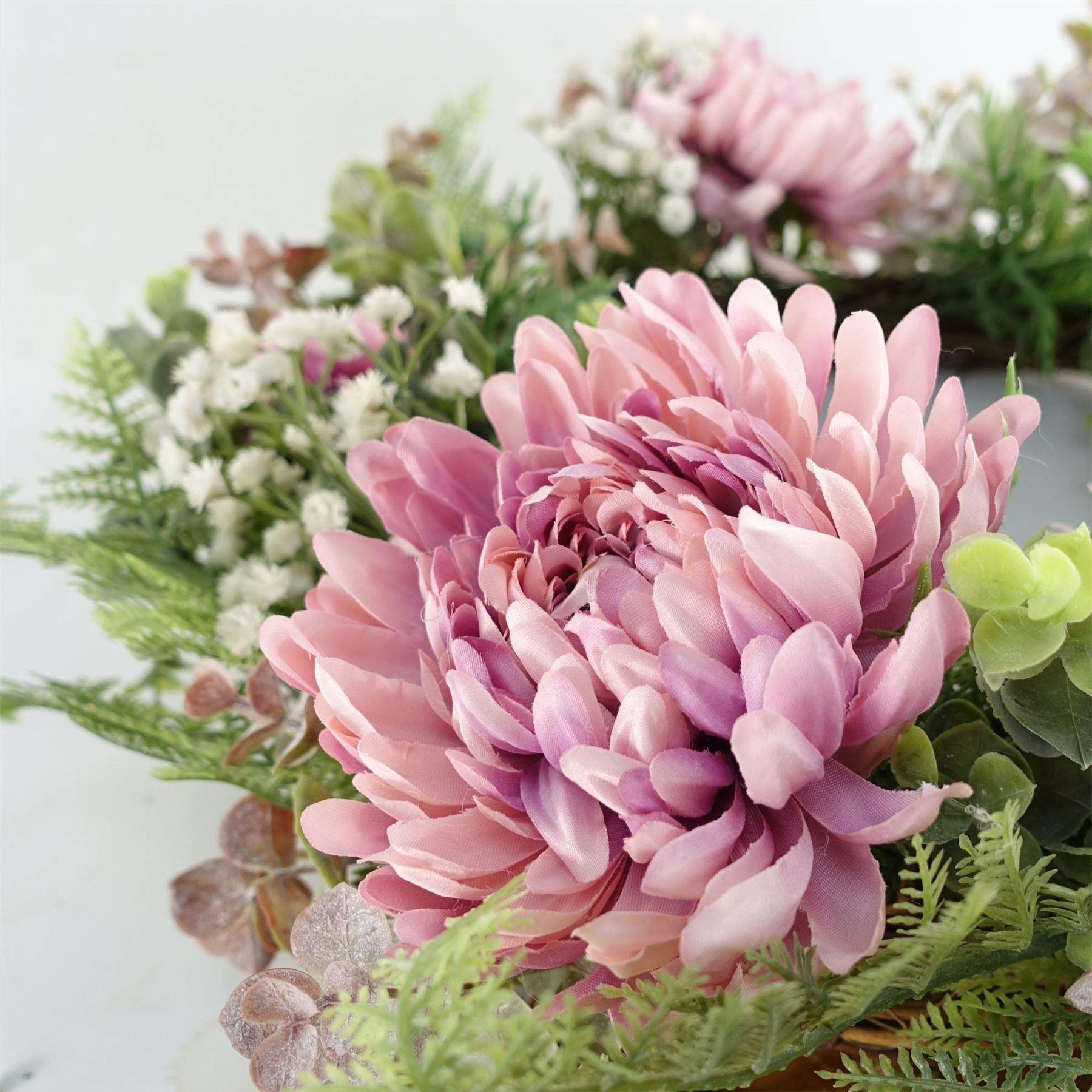 Leaf 45cm Large Luxury Pink Blossom Floral Wreath with Natural Woven Base