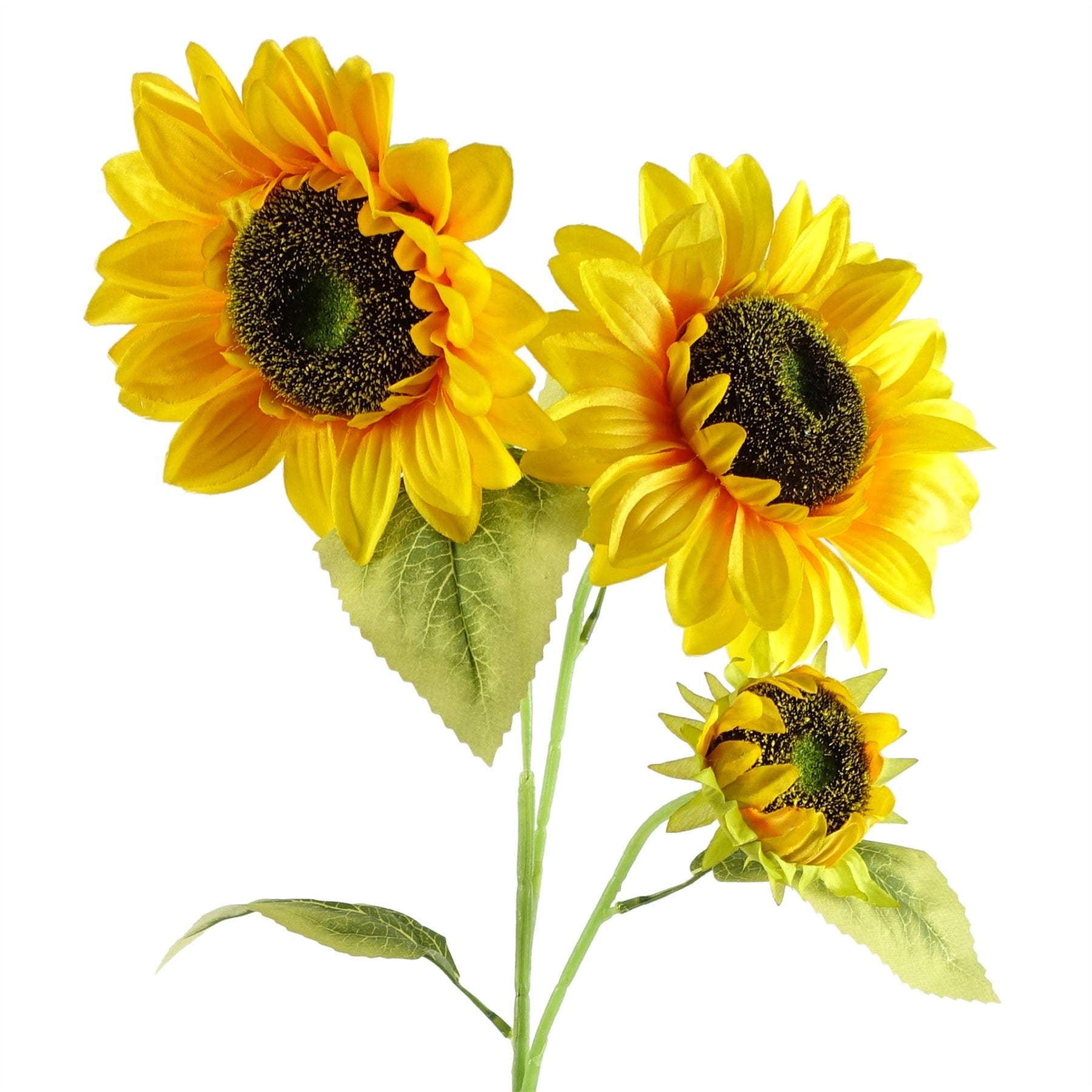 Leaf 88cm Yellow Artificial Sunflower Stem with 3 Heads