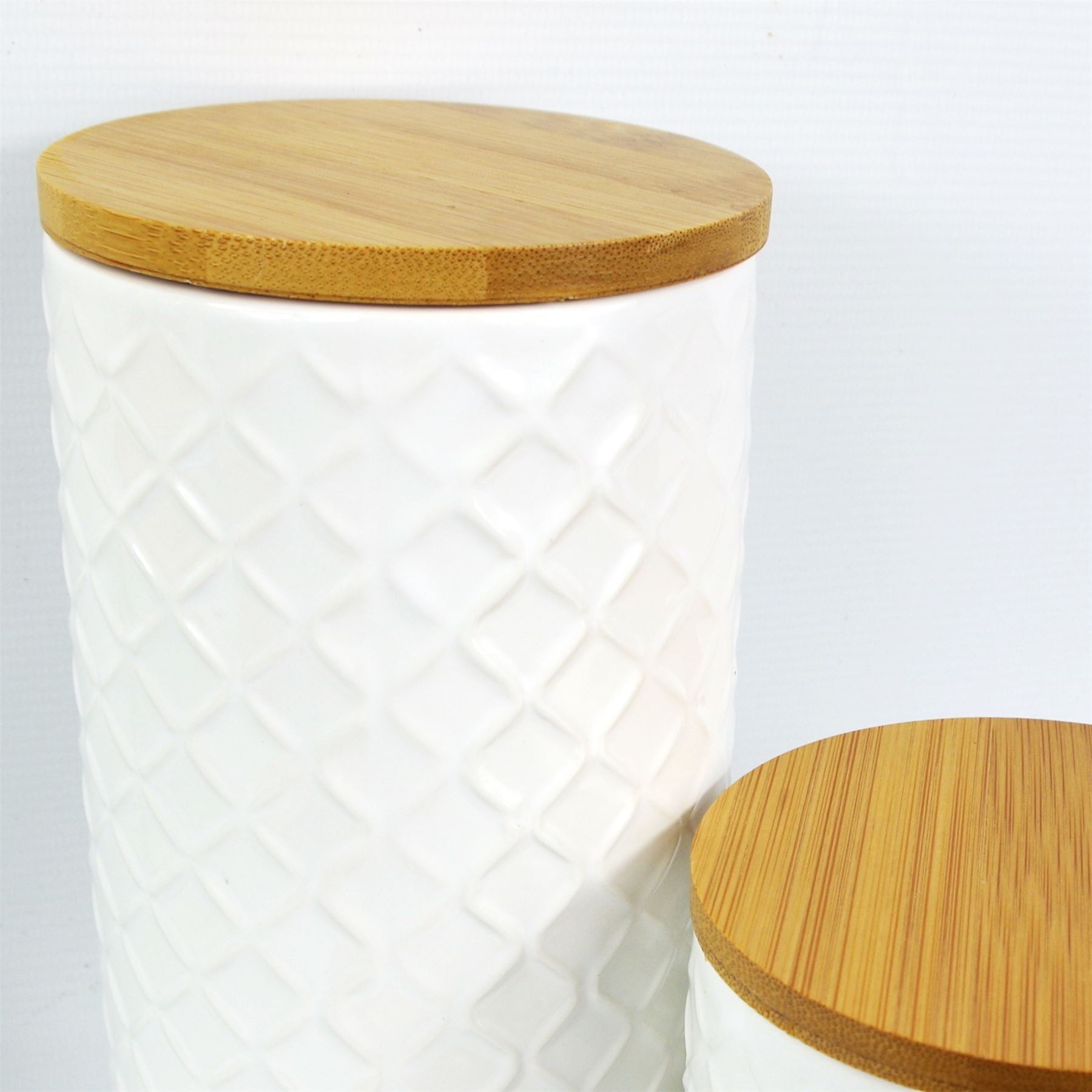 Leaf Set of Two Ceramic Kitchen Storage Canisters with Bamboo Lids