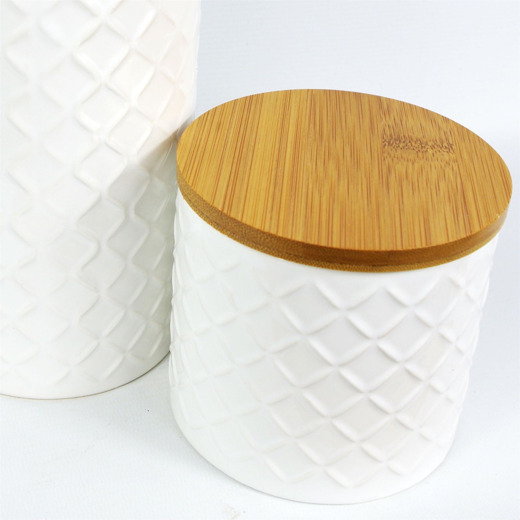 Leaf Set of Two Ceramic Kitchen Storage Canisters with Bamboo Lids