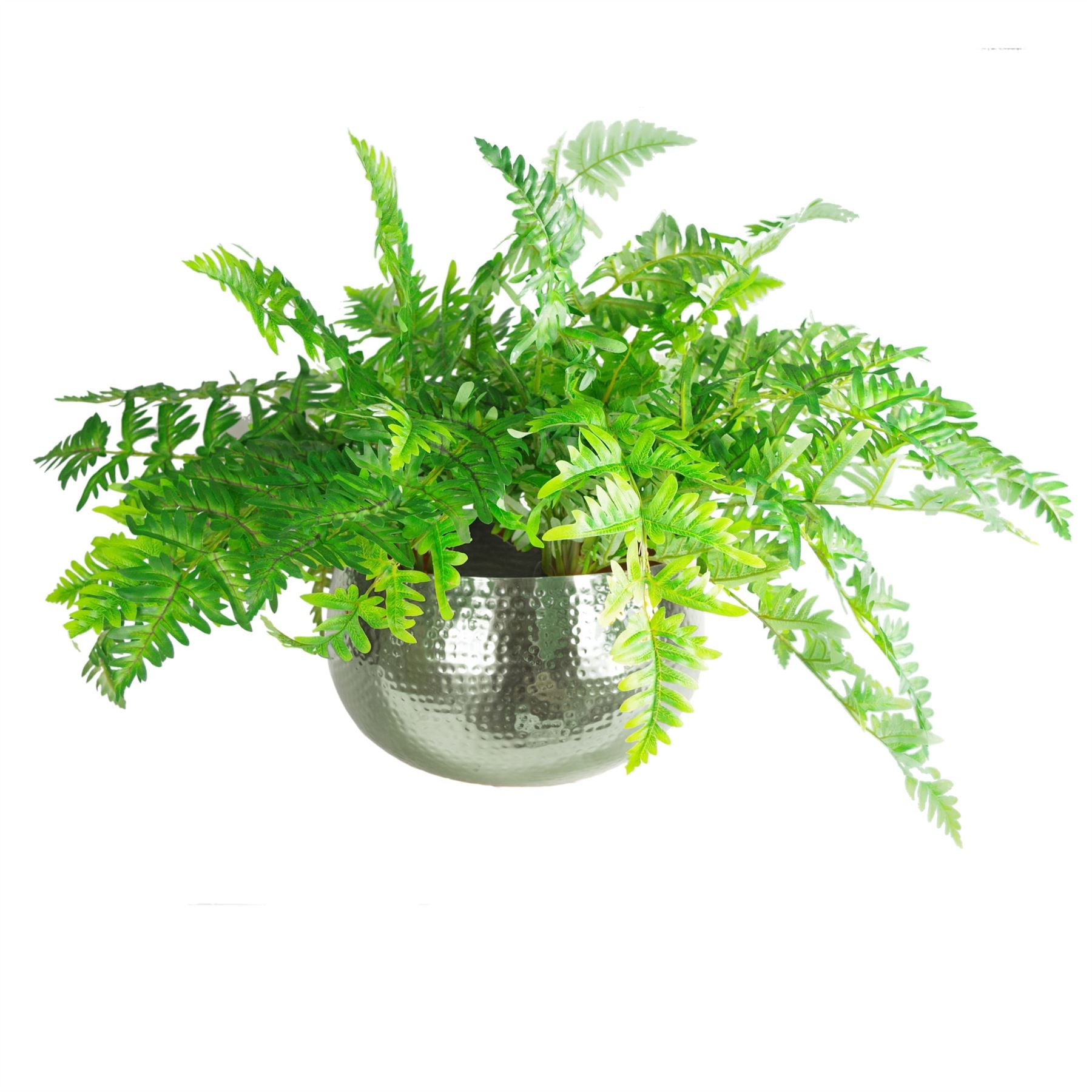Leaf Large Hammered Metal Planter Bowl 32 x 20cm Silver Colour Straight Edge Indoor Use