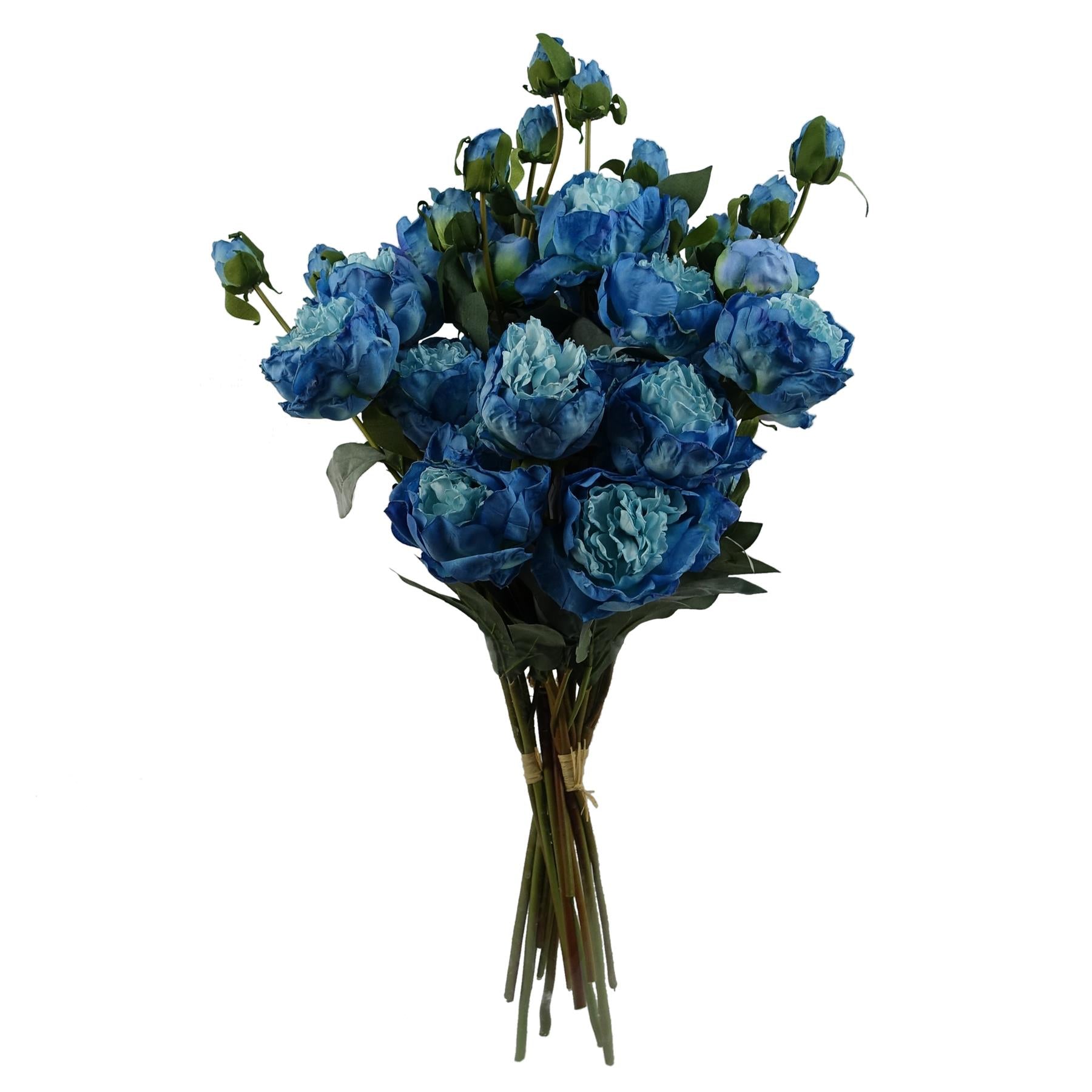 Leaf Blue Peony Artificial Flower Stem Bundles 6 x 55cm - 24 Flowers, 18 Buds