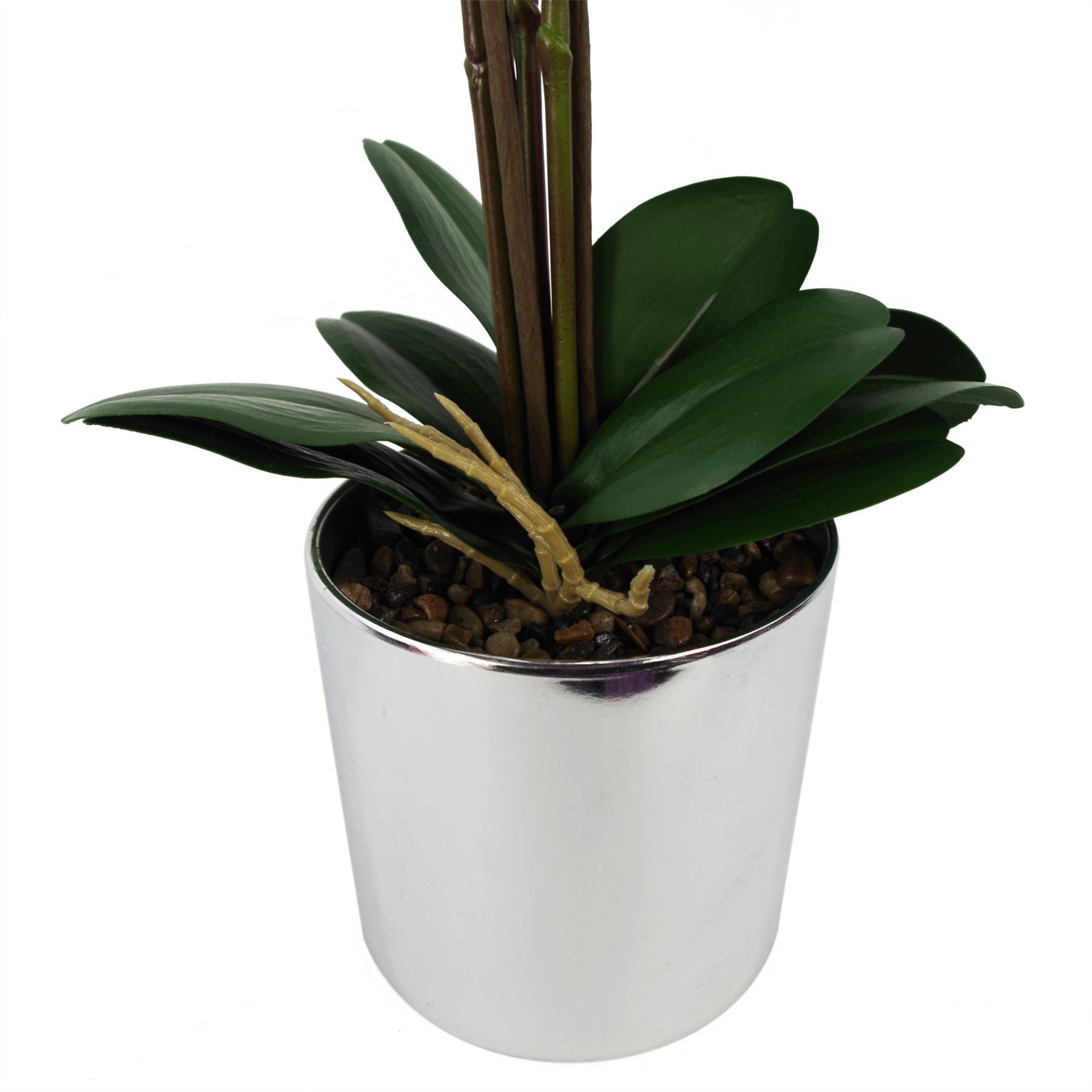 Leaf 52cm Artificial Orchid Plant with 15 Real Touch Flowers, Dark Pink, Silver Decorative Pot