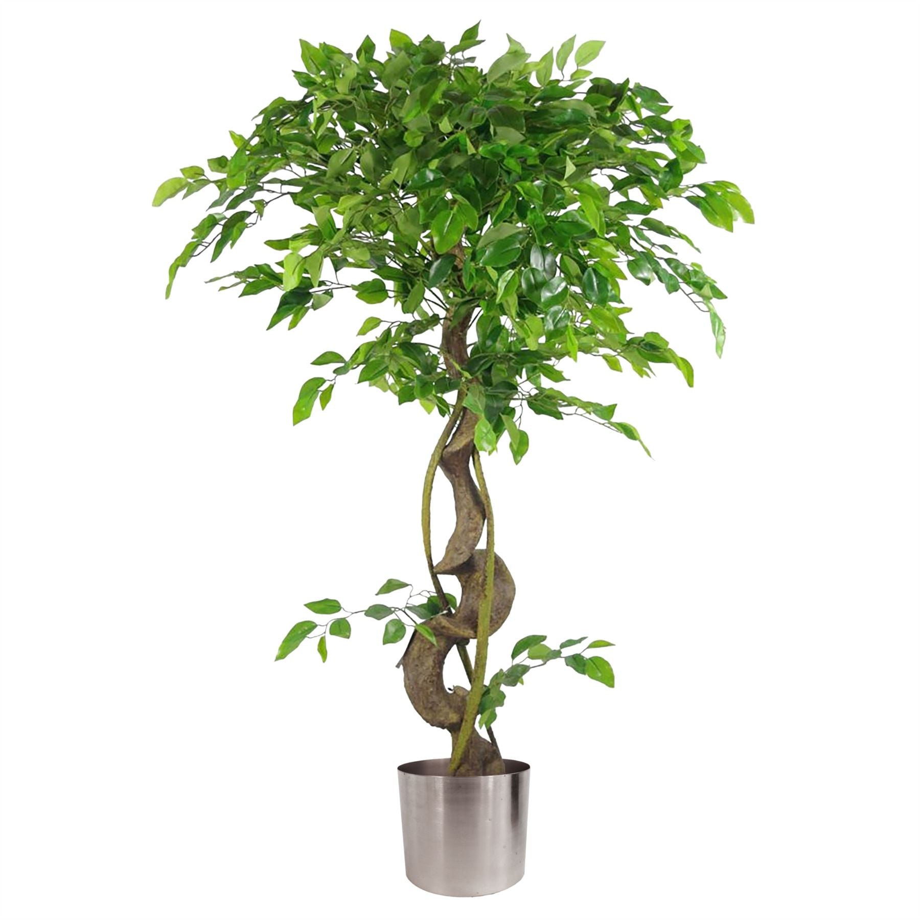 Leaf 120cm Twisted Trunk Artificial Japanese Fruticosa Style Ficus Tree with Metal Planter