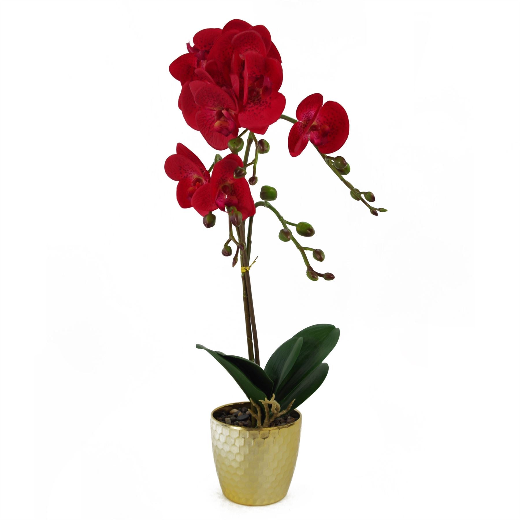 Leaf 50cm Artificial Phalaenopsis Orchid Plant with 10 Real Touch Flowers in Gold Plastic Pot
