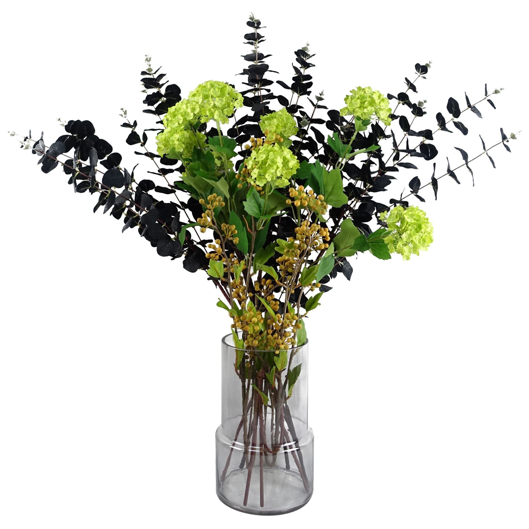 Leaf Pack of 6 Artificial Yellow Berry Stems with Silk Leaves, 90cm