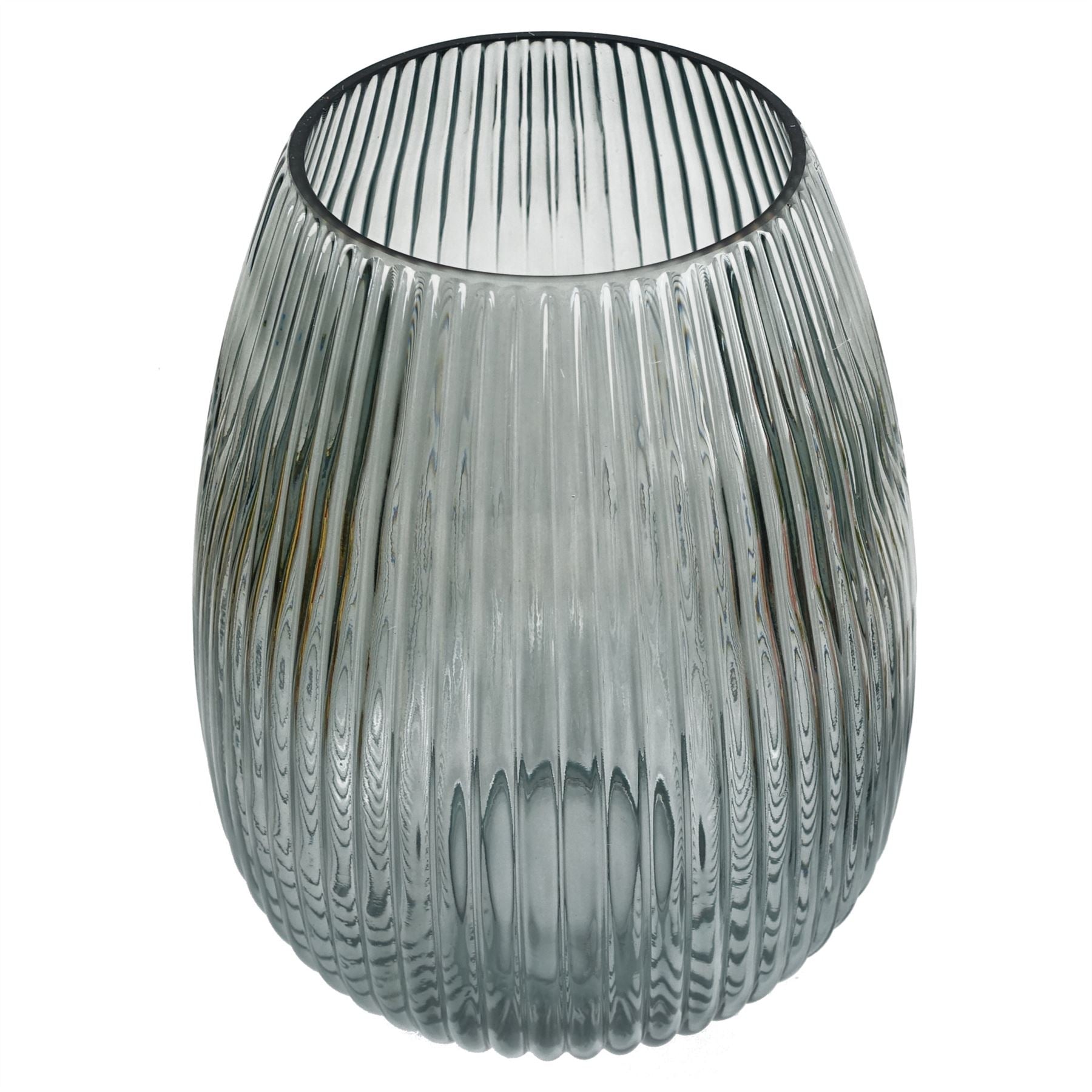 Tall 30cm Smoke Grey Ridged Glass Vase
