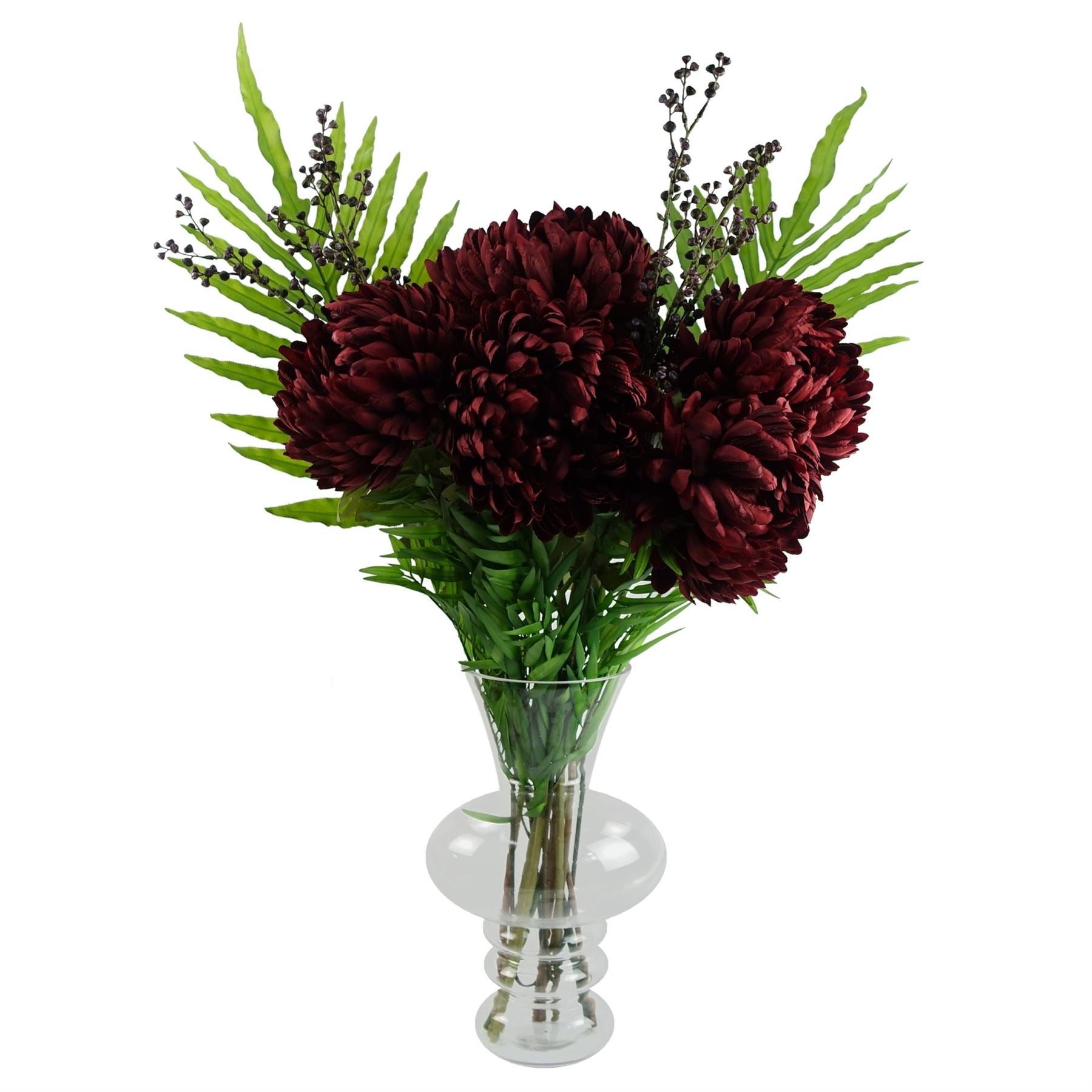 95cm Red Chrysanthemum Artificial Flower Arrangement with Glass Bubble Vase