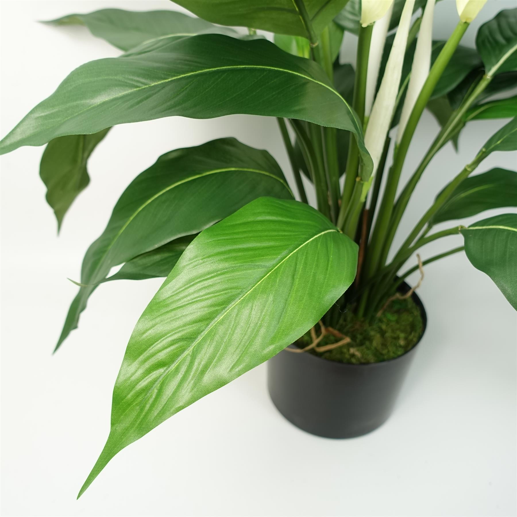 Leaf Artificial White Peace Lily Spathiphyllum in Weighted Pot, 60cm Tall, Indoor Artificial Plant