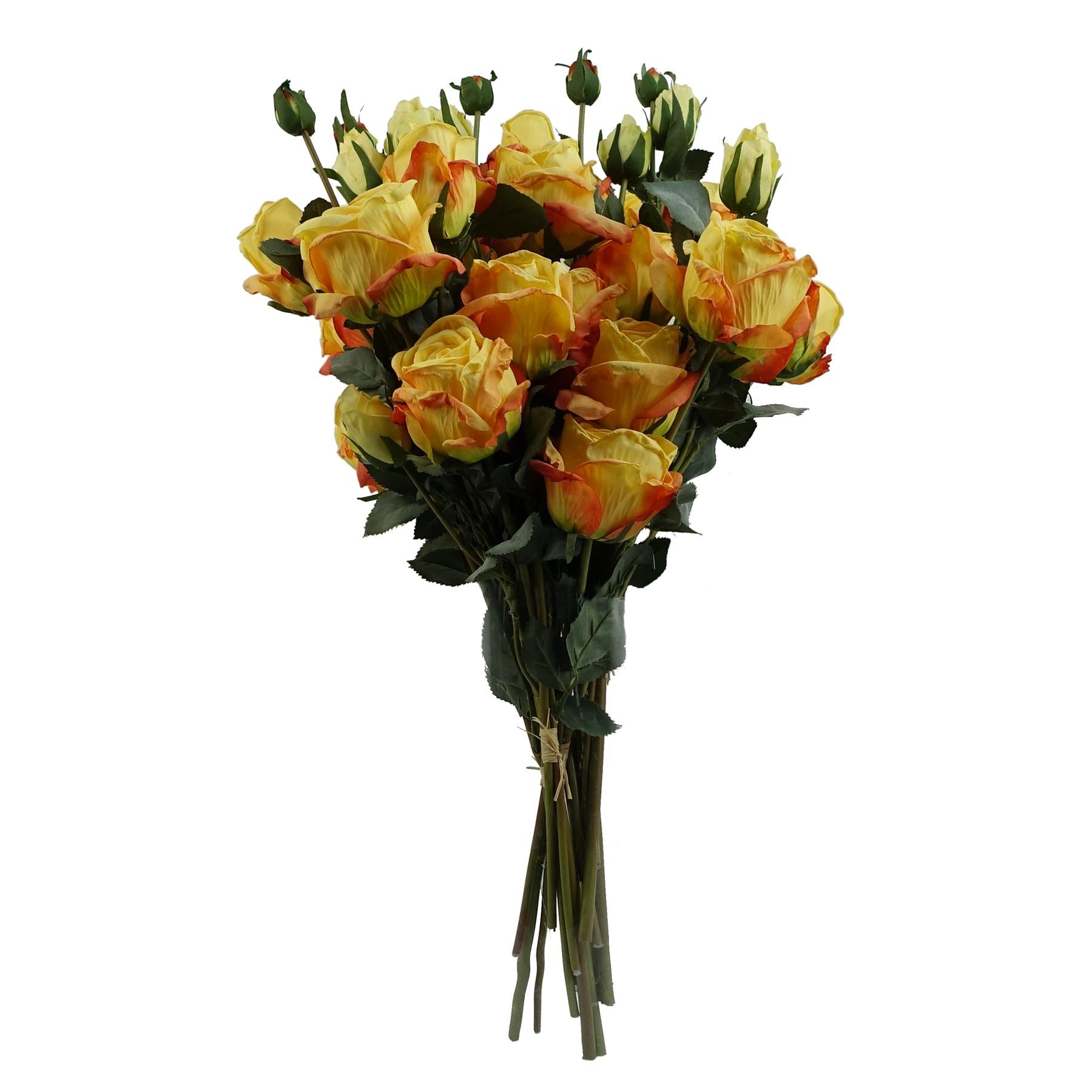 Leaf Yellow Rose Artificial Flower Sprays 6 x 60cm, 24 Flowers, 18 Buds