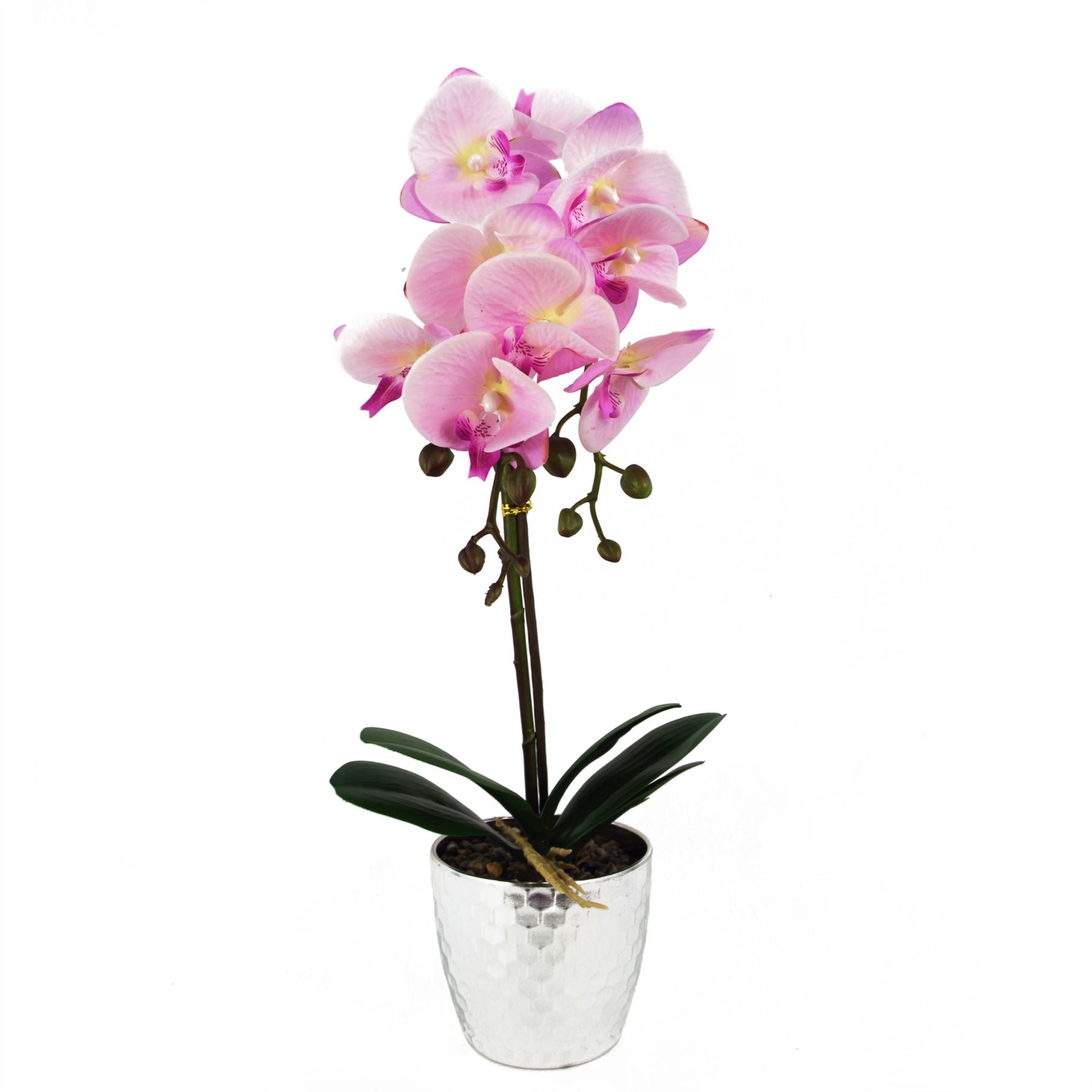 Leaf 50cm Artificial Phalaenopsis Orchid Plant, Light Pink, Silver Honeycomb Pot