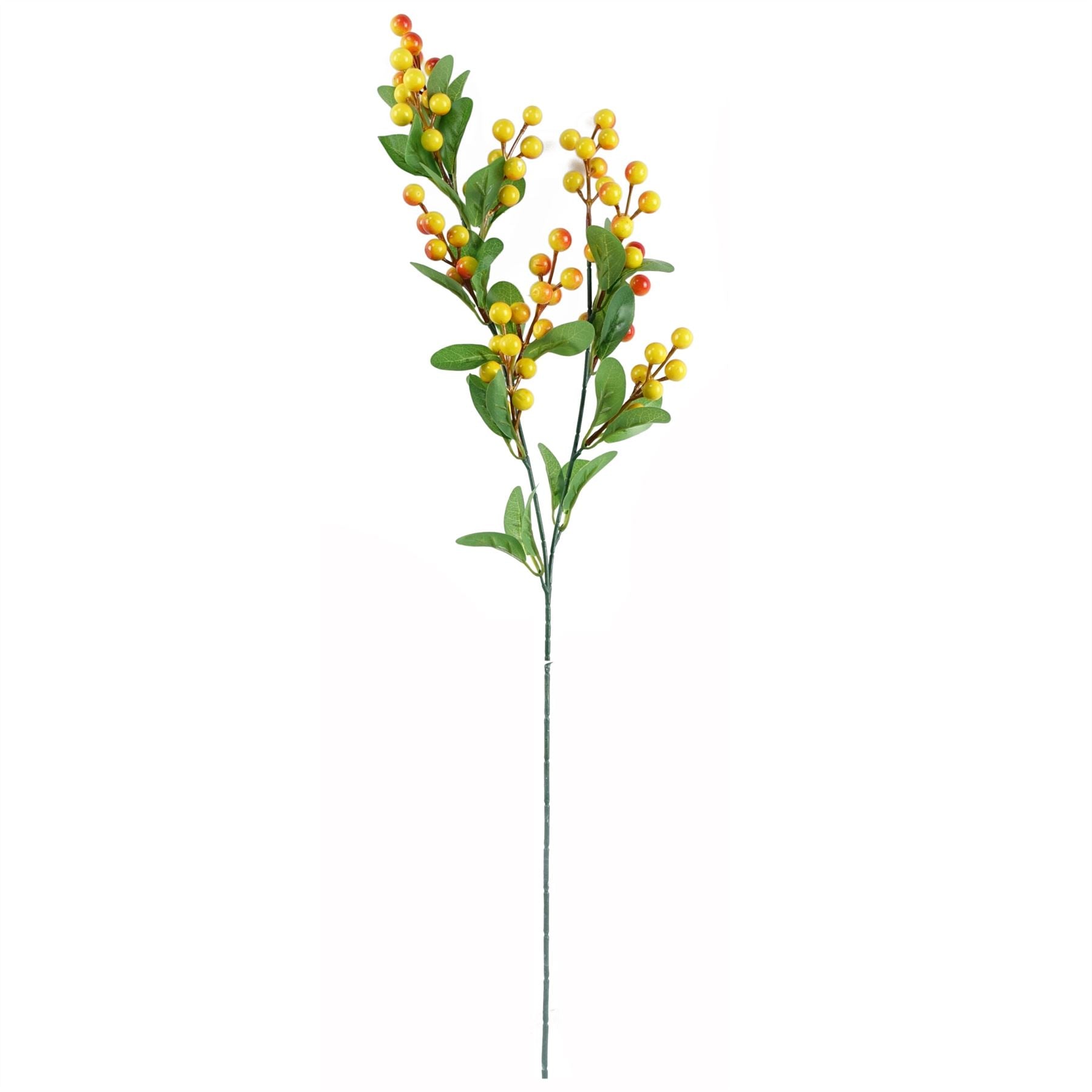 Leaf 60cm Artificial Red Rose, Orange Berry and Eucalyptus Arrangement with Clear Glass Diamond Vase