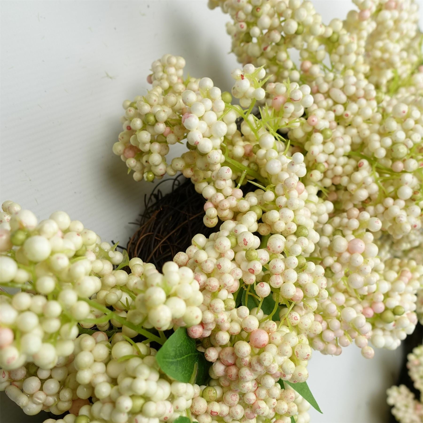 Leaf 55cm Artificial Hanging White Berry Wreath